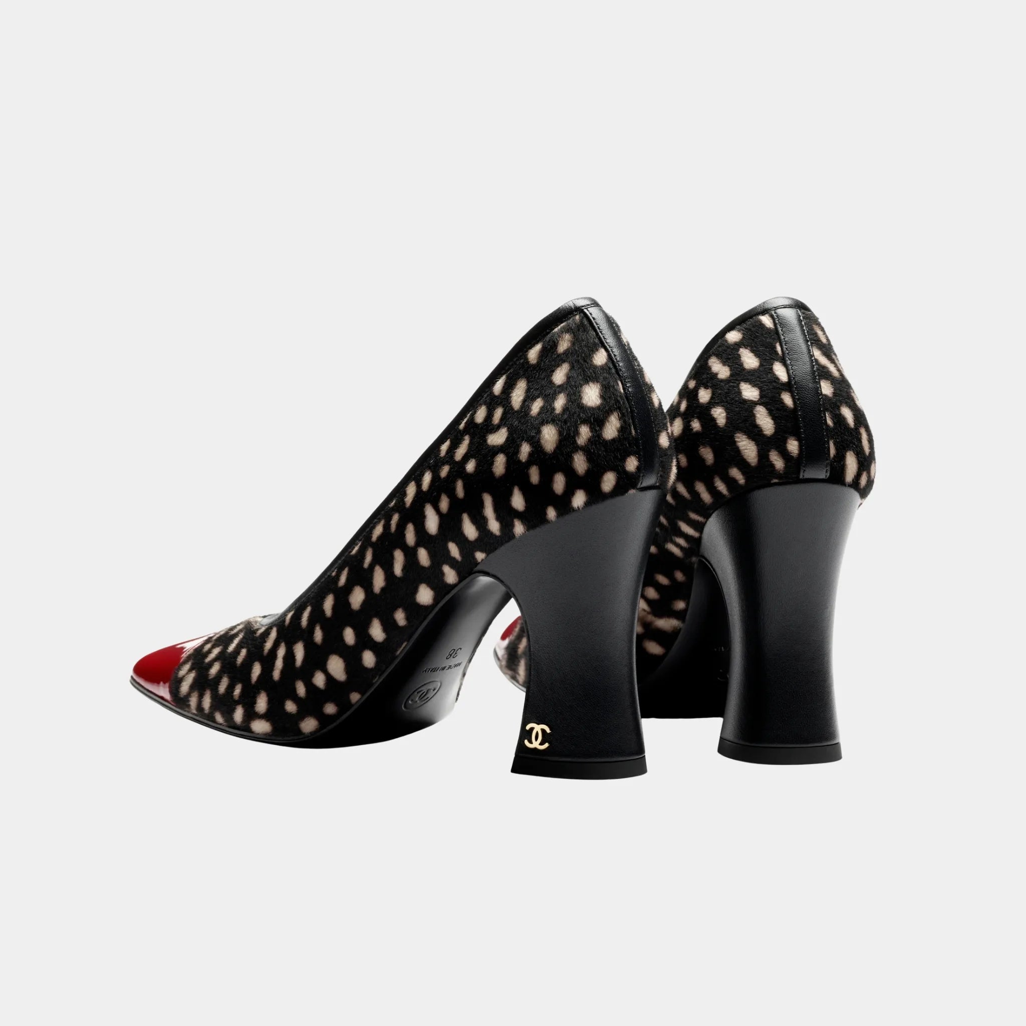 Chanel Pumps Lambskin &amp; Patent Calfskin in Black White &amp; Dark Red, Back