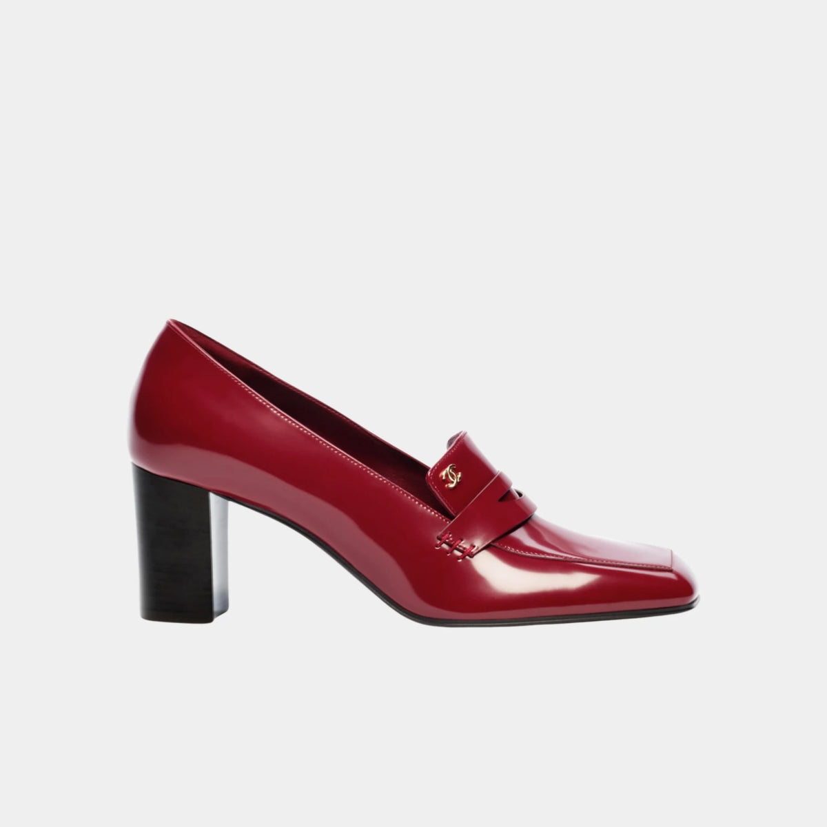 Heeled Loafers in Burgundy Shiny Calfskin