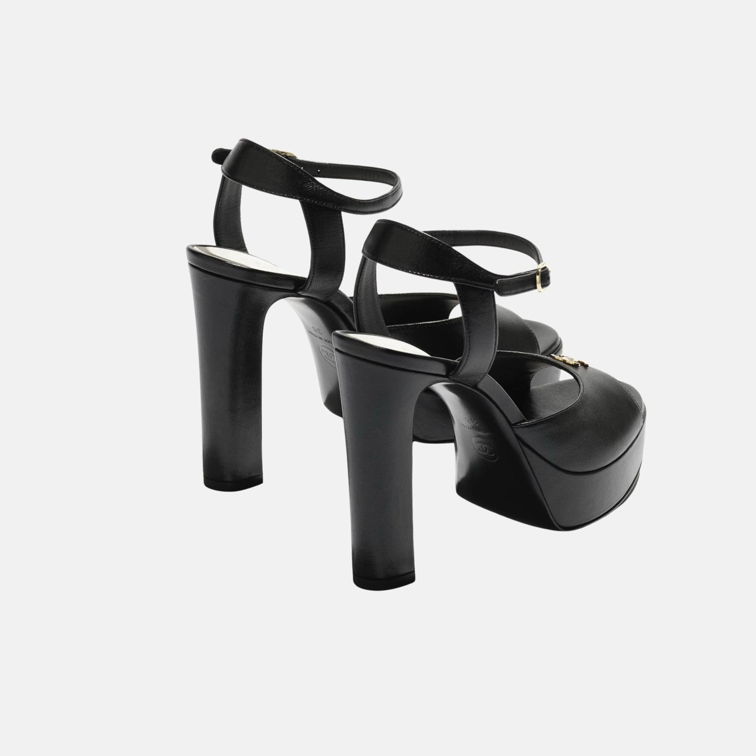 Chanel Heeled Sandals, Lambskin Black Back