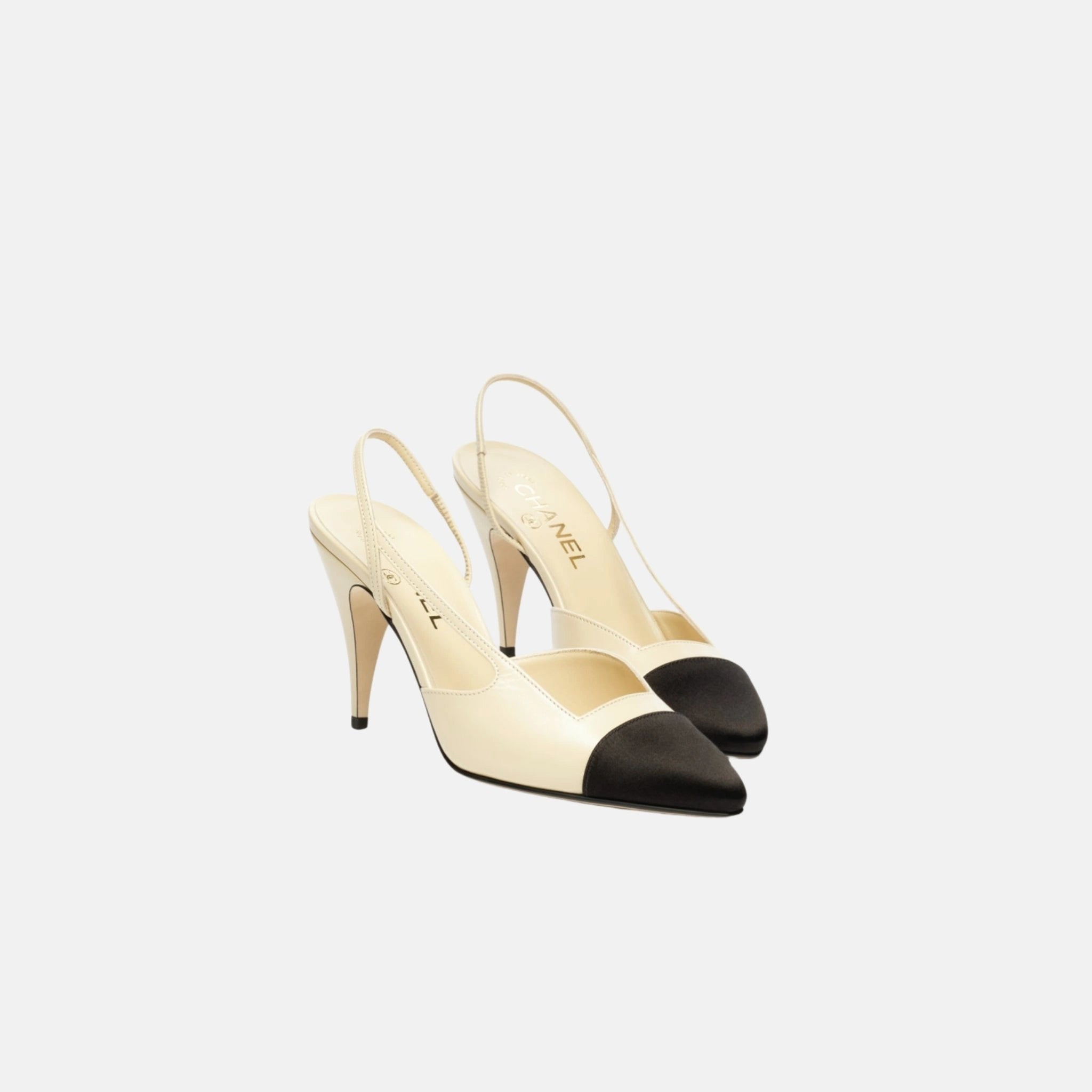 Chanel Heeled Slingbacks Goatskin Mixed Fibers, Beige, Front
