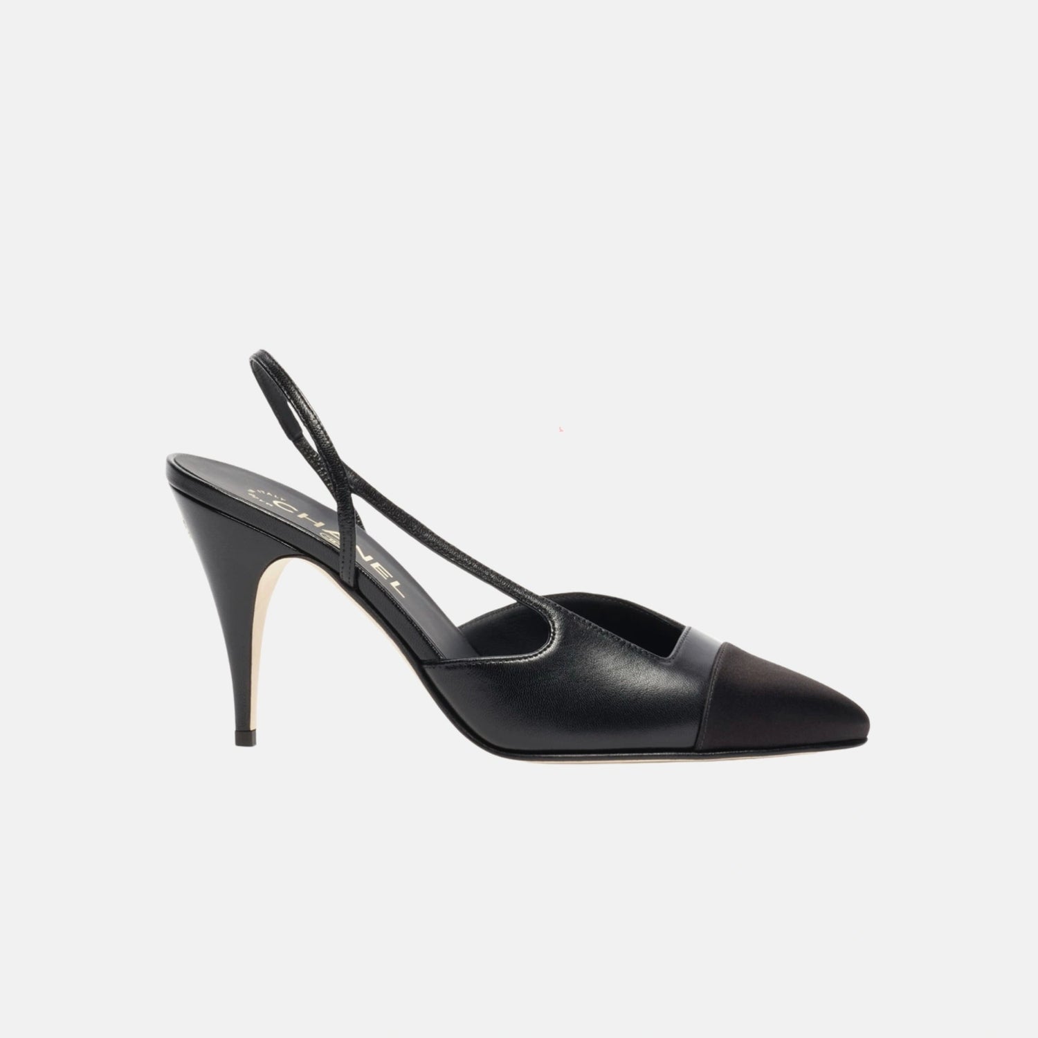 Chanel Heeled Slingbacks Goatskin Mixed Fibers, Black, Side