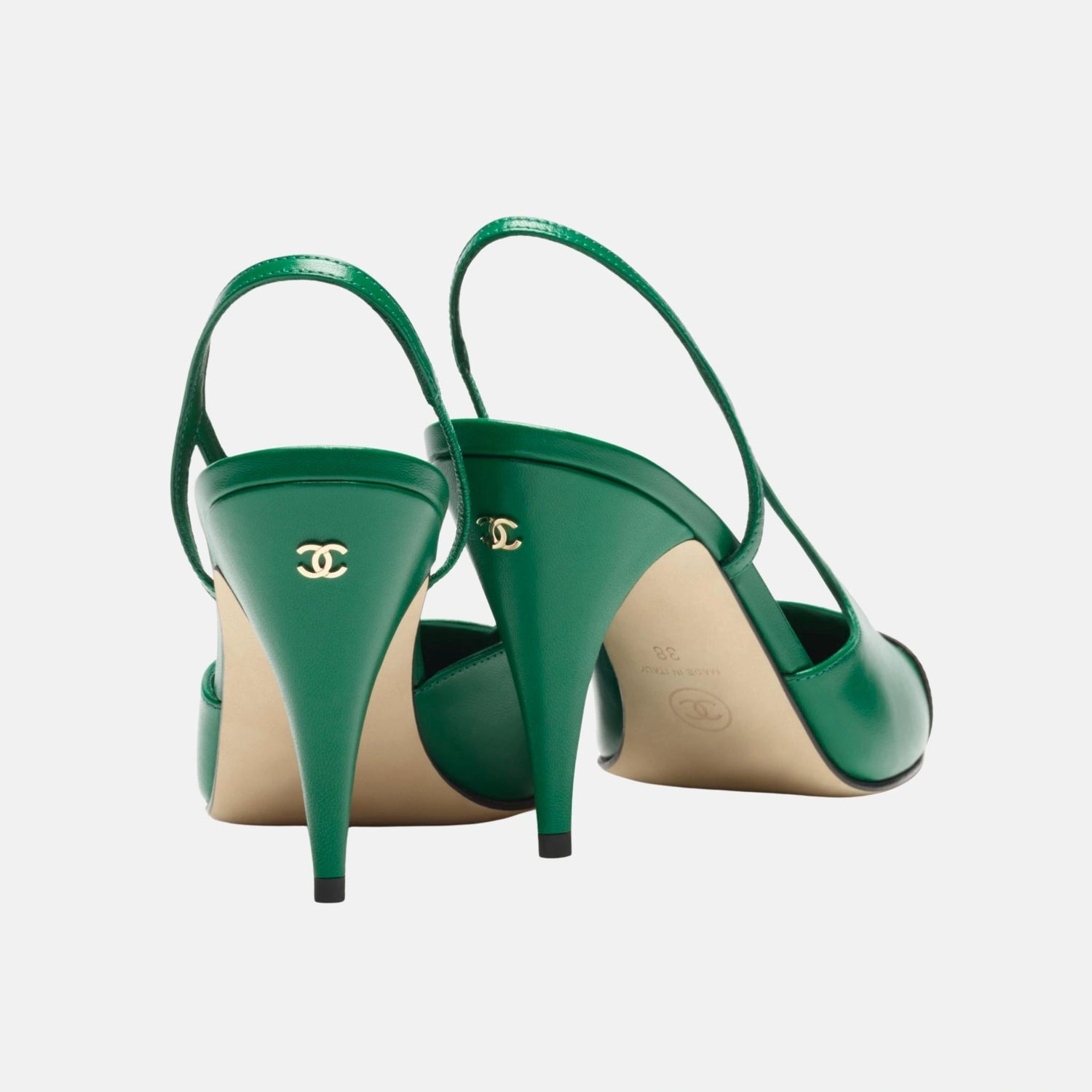 Chanel Heeled Slingbacks Goatskin Mixed Fibers, Green, Back