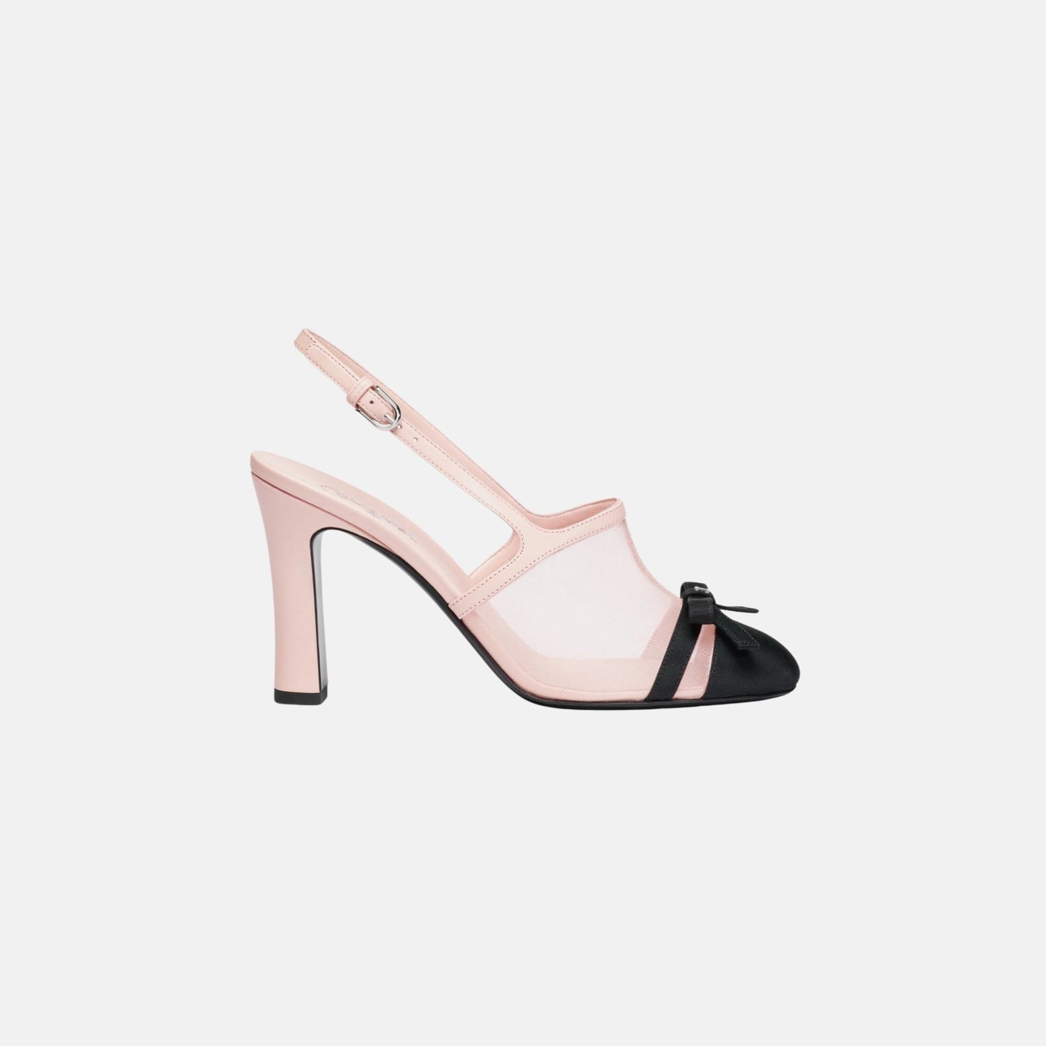 Chanel Heeled Slingbacks in Mesh and Grosgrain Light Pink, Side