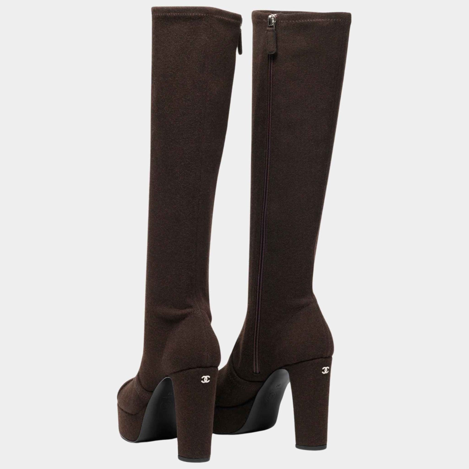 Chanel High Boots Fabric Brown, Rear, Zipper