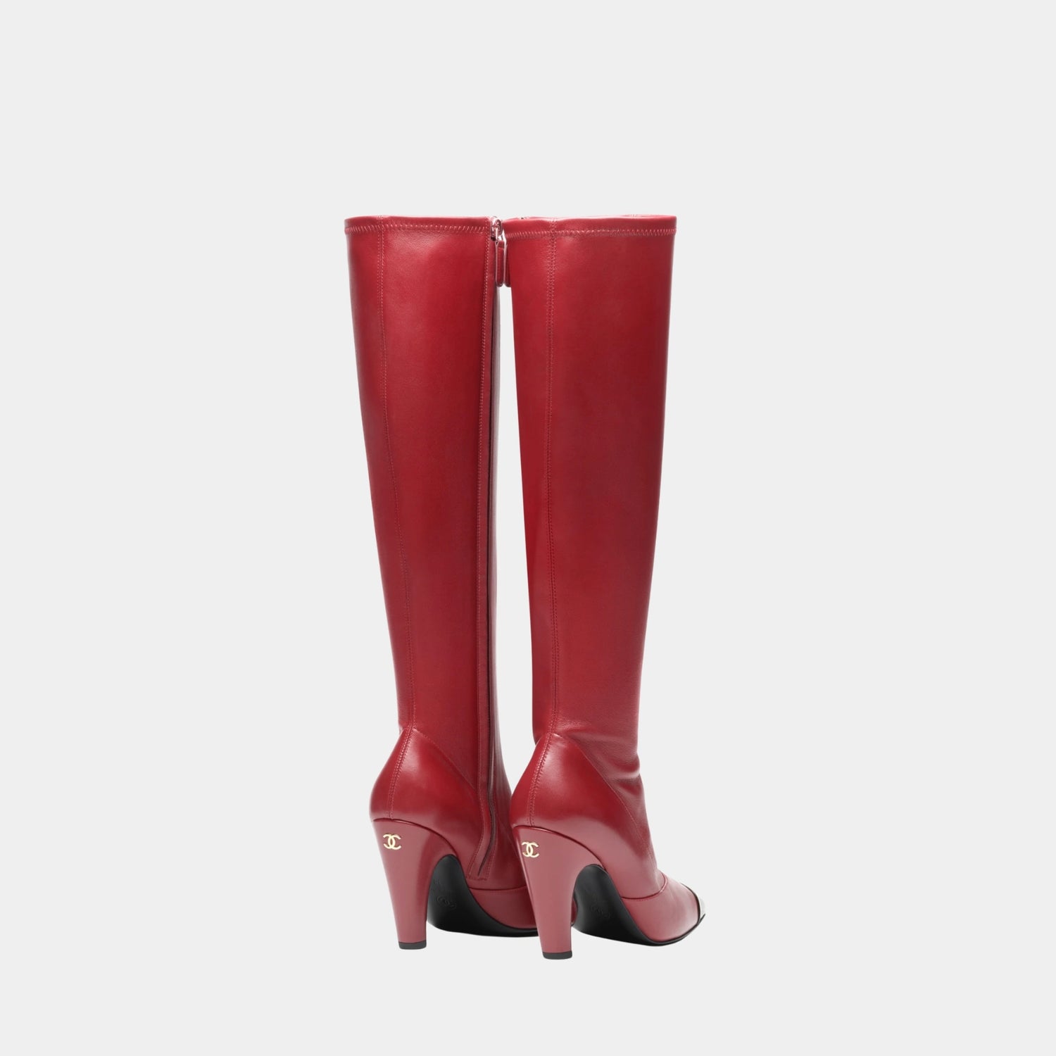 Chanel High Boots in Stretch Lambskin, Lambskin &amp; Patent Calfskin, Burgundy Black, Back