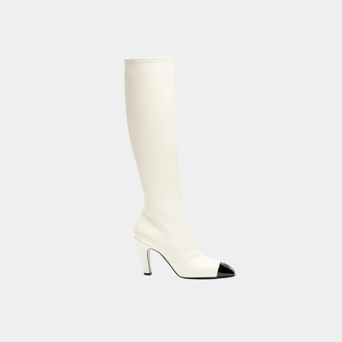 Chanel High Boots in Stretch Lambskin, Lambskin &amp; Patent Calfskin, Ivory Black, Side