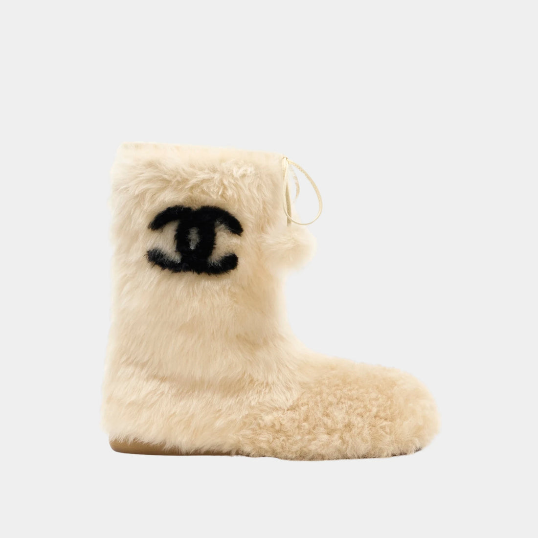 Chanel High Boots Shearling Lambskin Ivory Light Beige & Black