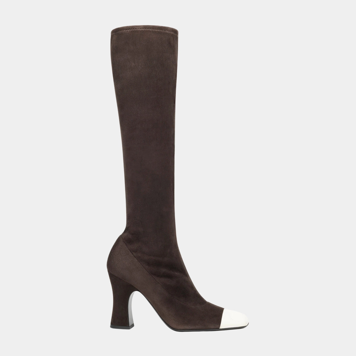 High Boots Stretch Suede Lambskin &amp; Lambskin Brown &amp; White