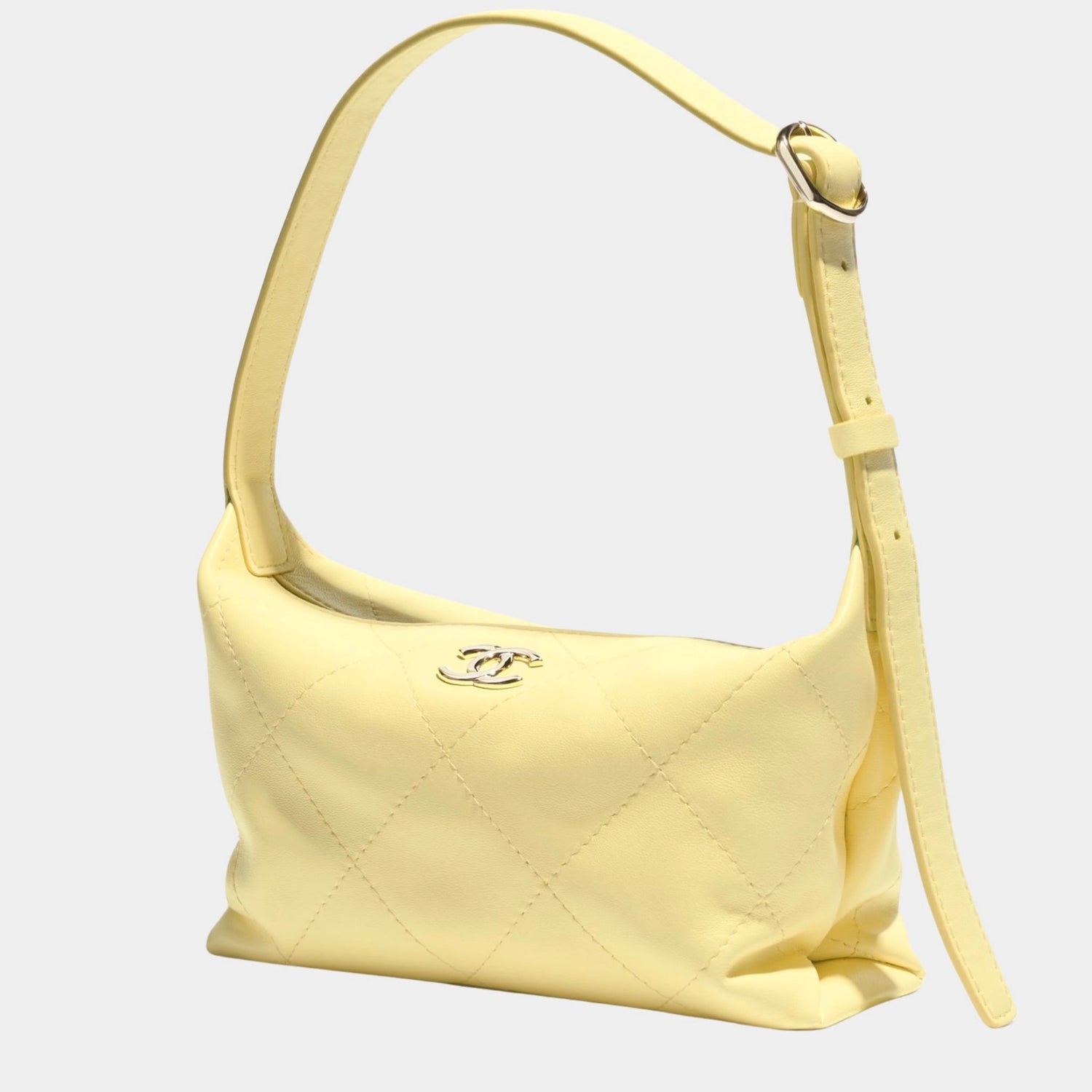 Chanel Hobo Handbag Shiny Calfskin &amp; Gold Tone Metal