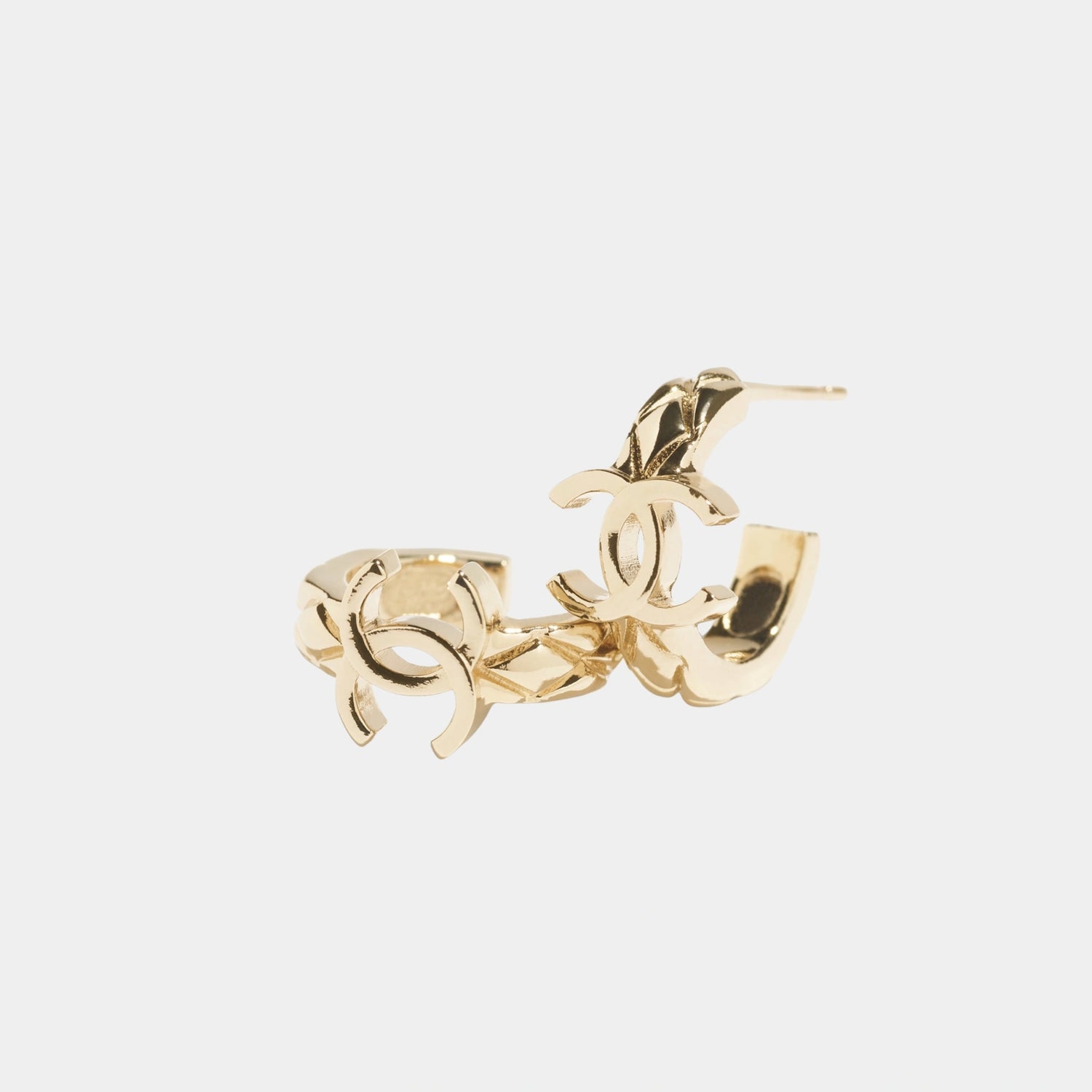 Chanel Hoop Earrings with Gold Metal CC Logo, Close