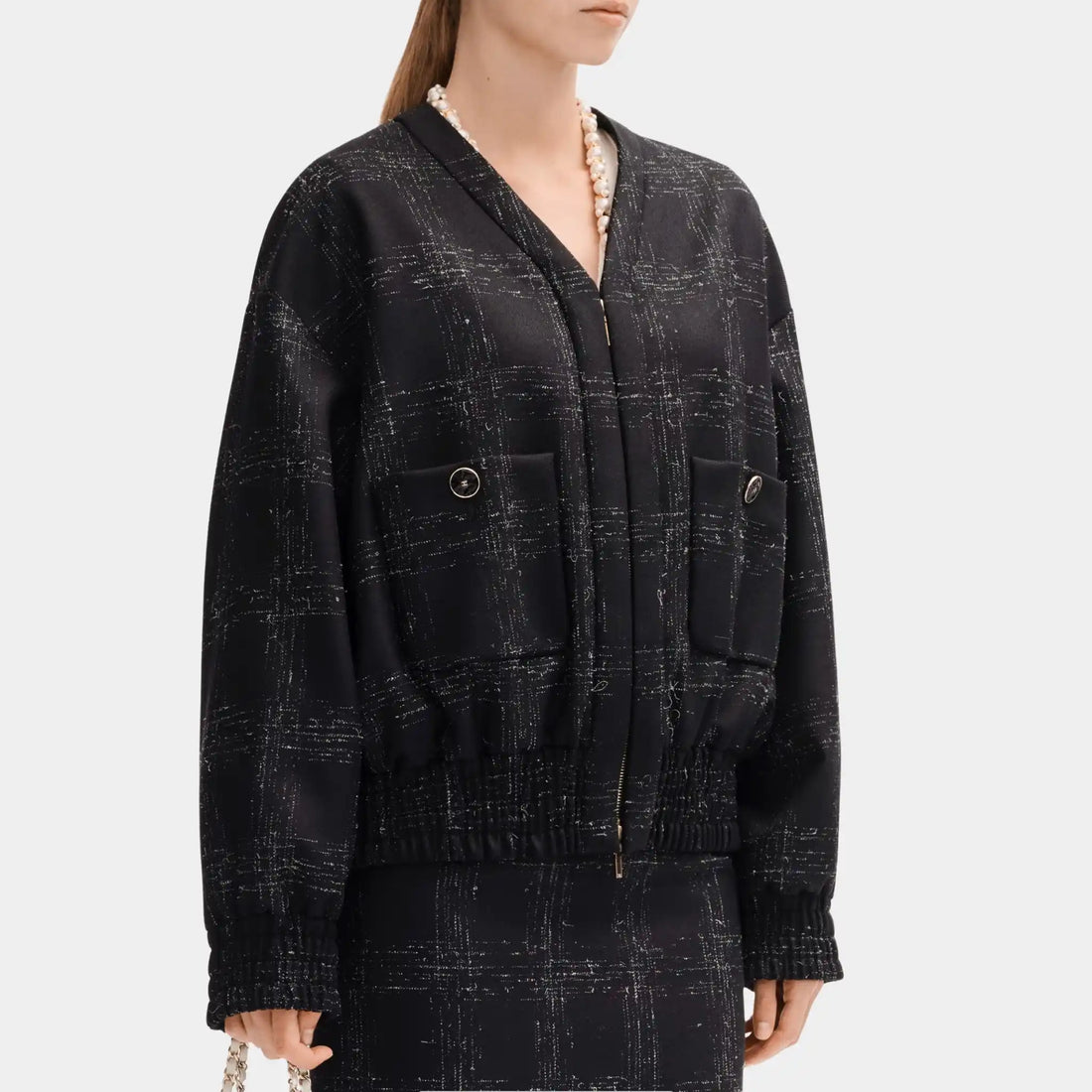 Chanel Jacket in Black and White Wool Drill, Front