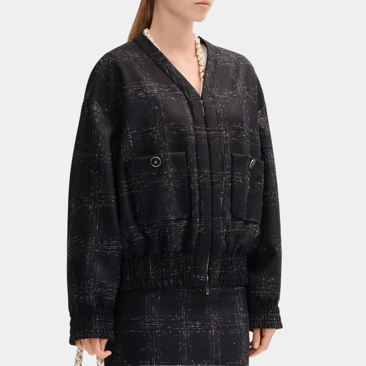 Jacket in Black and White Wool Drill