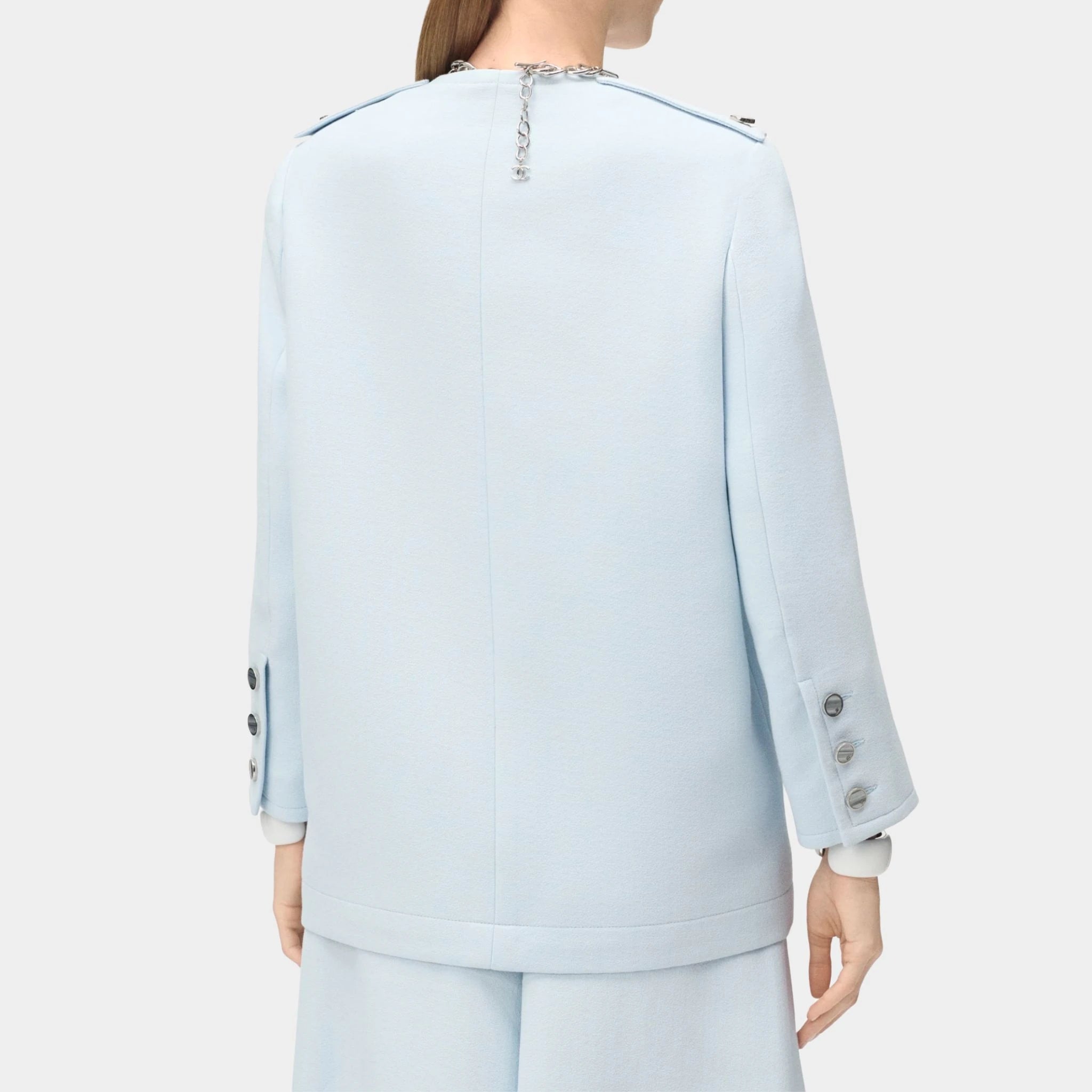Chanel Jacket Cotton &amp; Mixed Fibres Baby Blue, Back