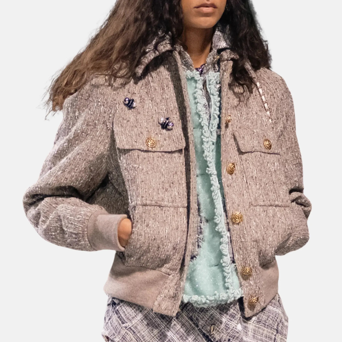 Jacket Cotton Mixed Fibres in Beige and White