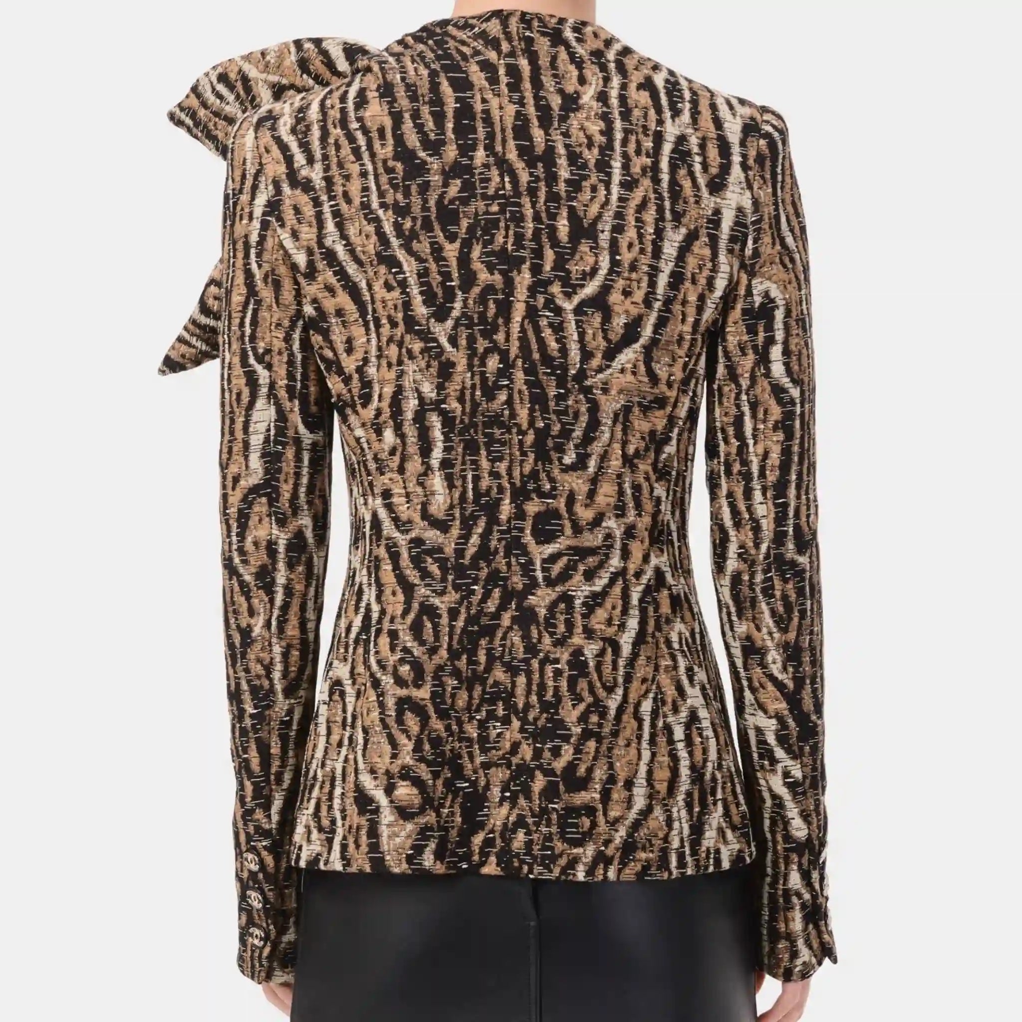 Chanel Jacket Cotton Silk &amp; Mixed Fibres in Brown Black &amp; White, Back