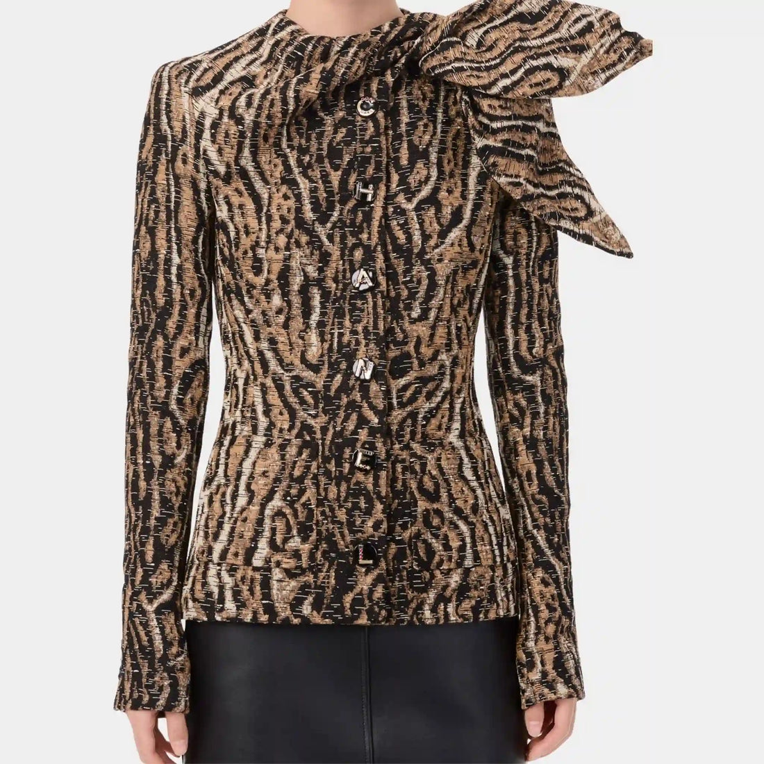 Chanel Jacket Cotton Silk & Mixed Fibres in Brown Black & White, Front