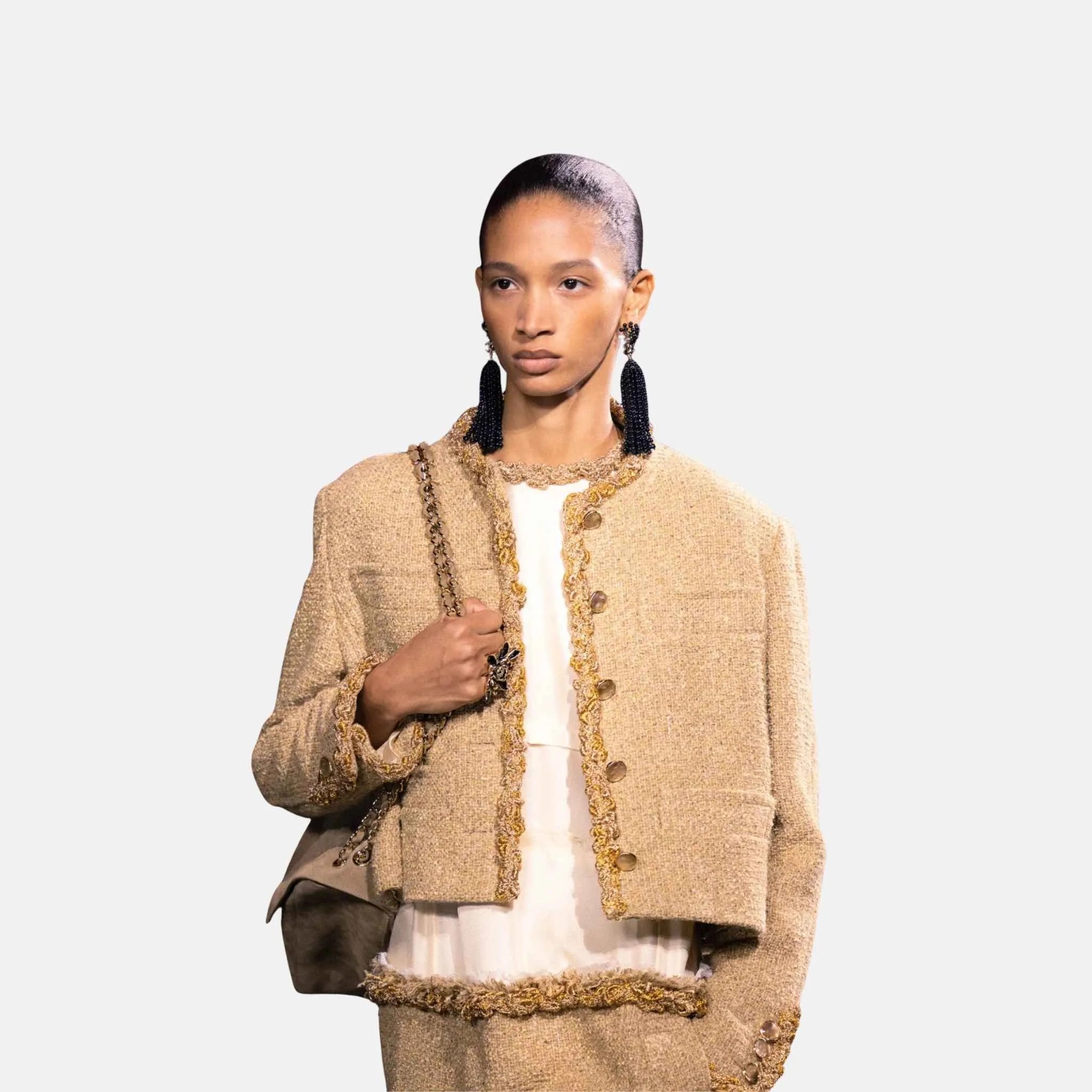 Chanel Jacket Cotton Tweed Beige Craft