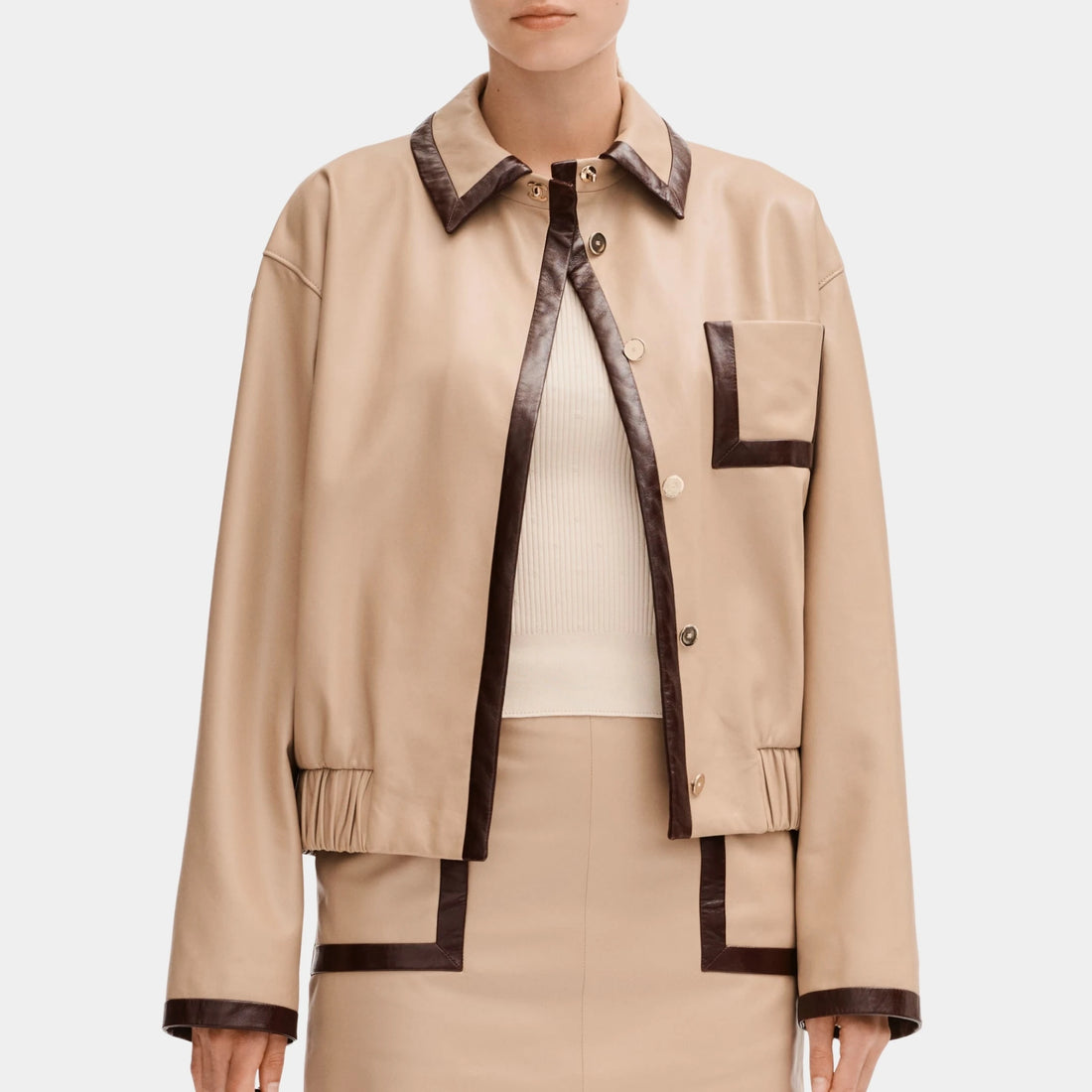Chanel Jacket in Beige and Burgundy Lambskin, Front