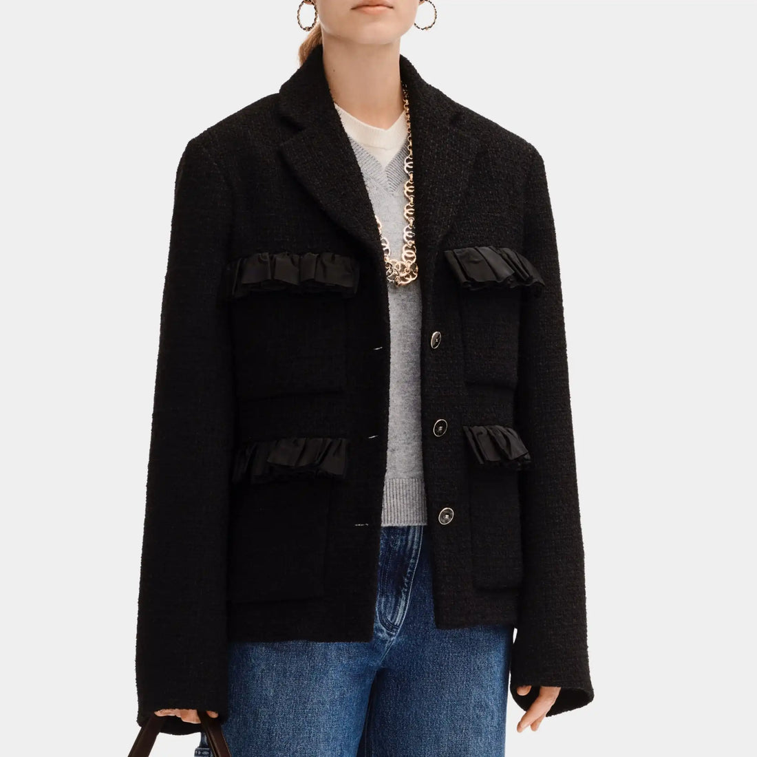 Chanel Jacket in Black Cotton Tweed, Front