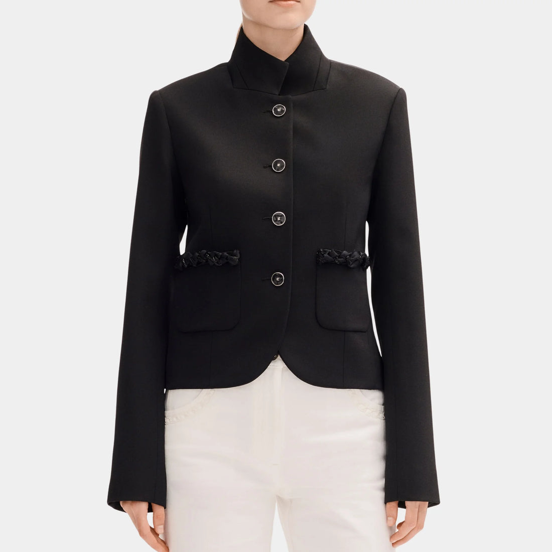 Chanel Jacket in Black Plain Wool, Front