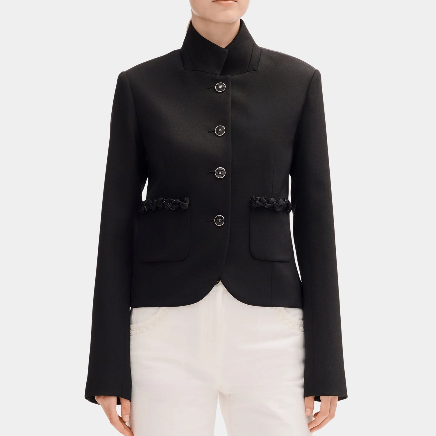Chanel Jacket in Black Plain Wool, Front
