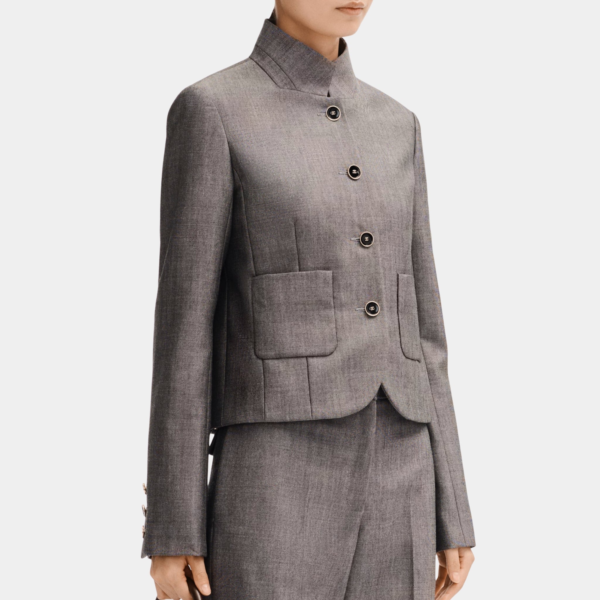 Chanel Jacket in Grey Wool Canvas, Front