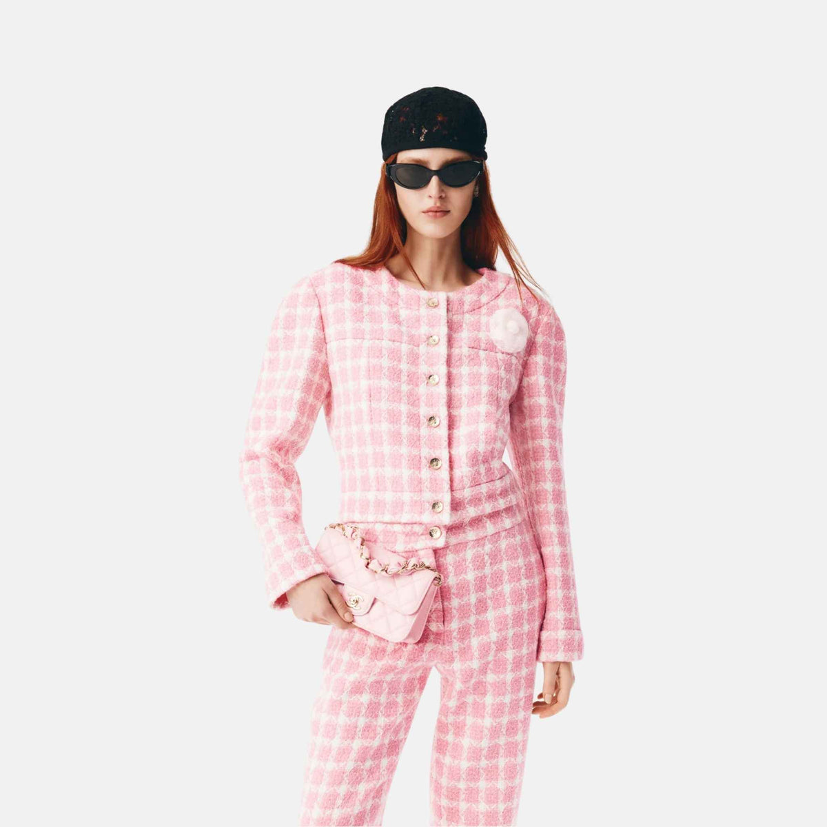 Jacket in Pink and Ecru Wool Tweed