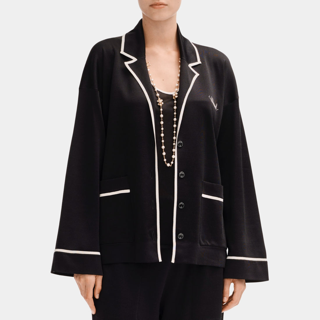 Chanel Jacket in Silk Black and White, Front