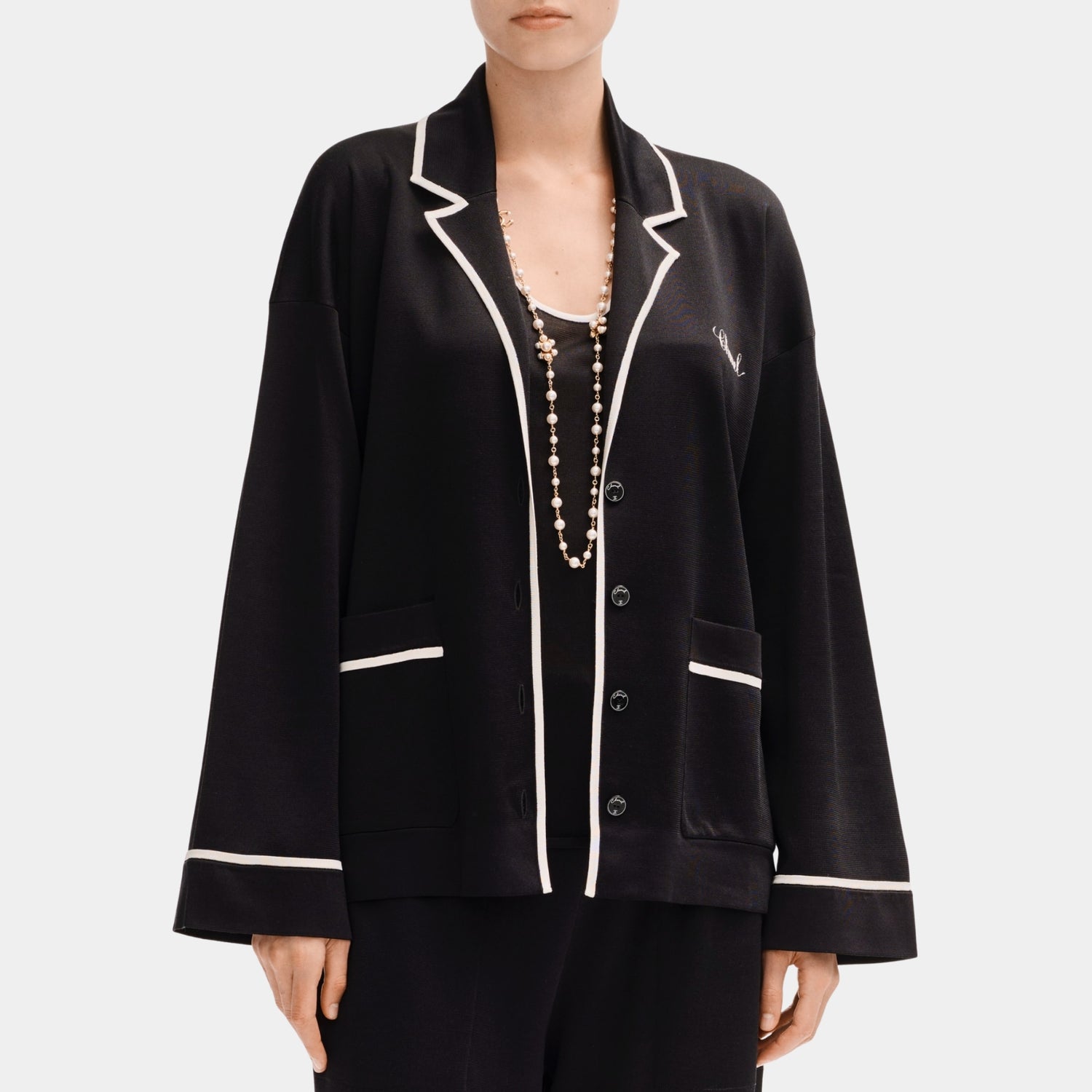 Chanel Jacket in Silk Black and White, Front