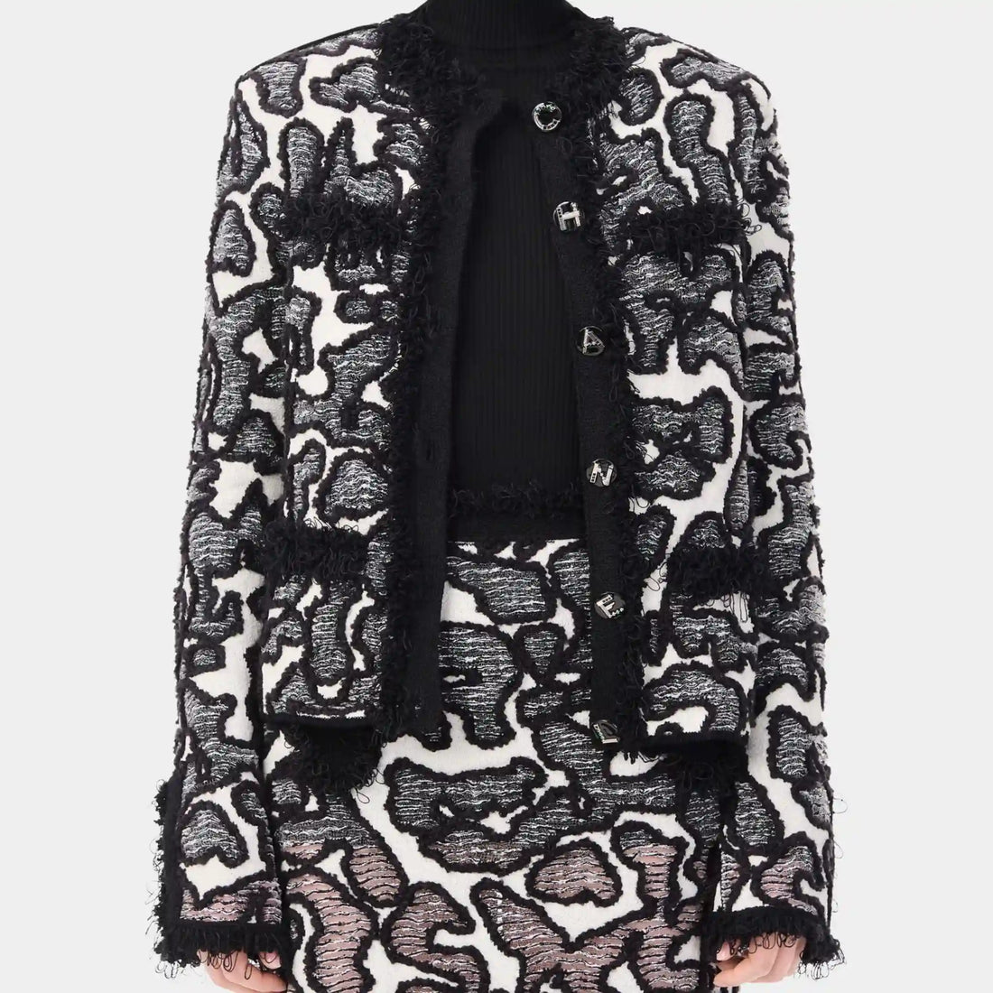 Chanel Jacket in Silk &amp; Cotton in Black &amp; White, Front