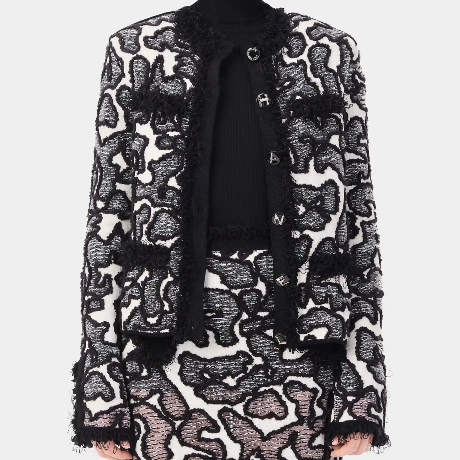 Chanel Jacket in Silk &amp; Cotton in Black &amp; White, Front