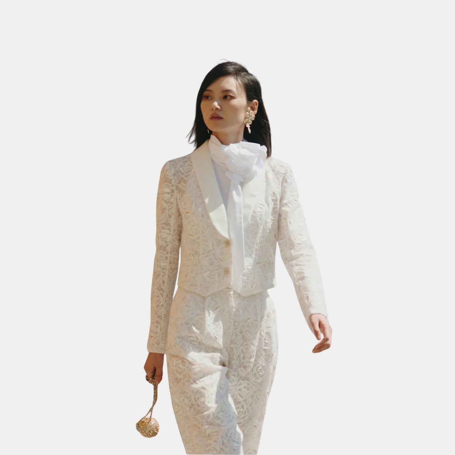 Chanel Jacket in White Cotton Lace, Front