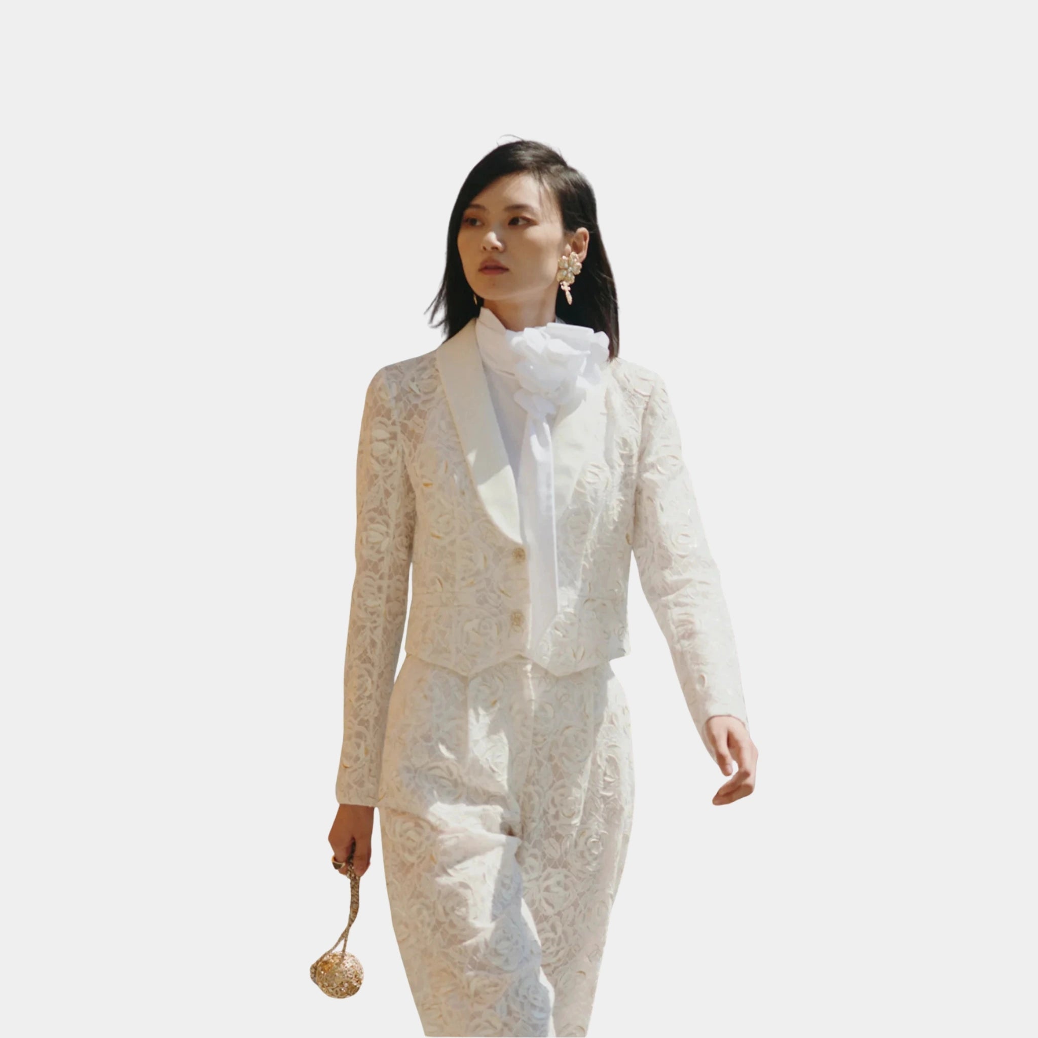 Chanel Jacket in White Cotton Lace, Front