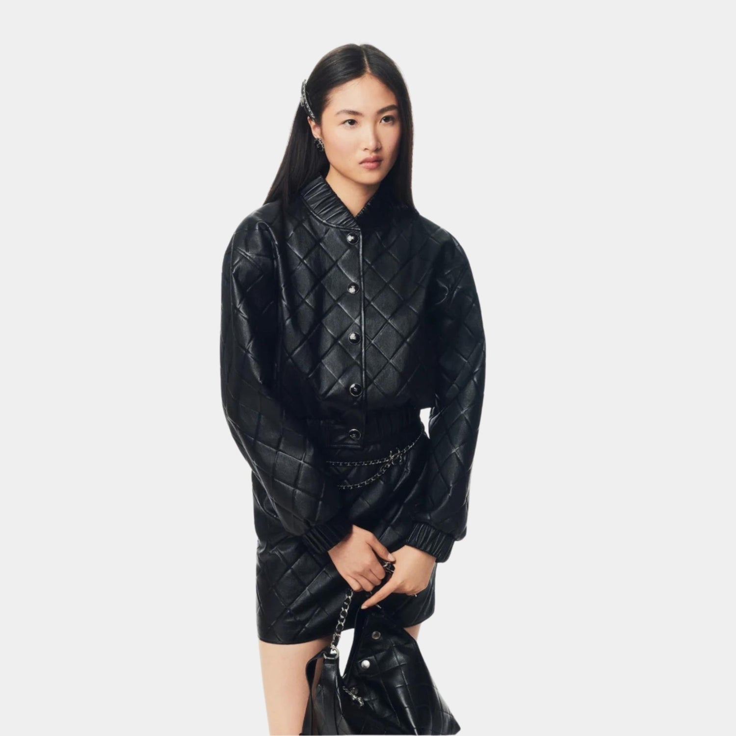 Chanel Jacket Lambskin Black, Model, Half