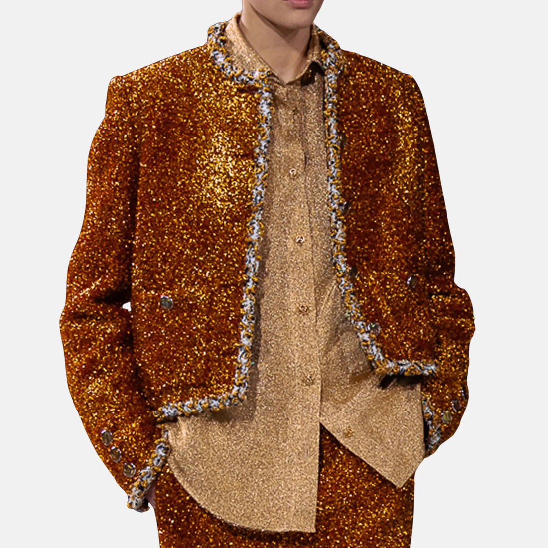 Jacket Lurex Wool Tweed in Bronze Red
