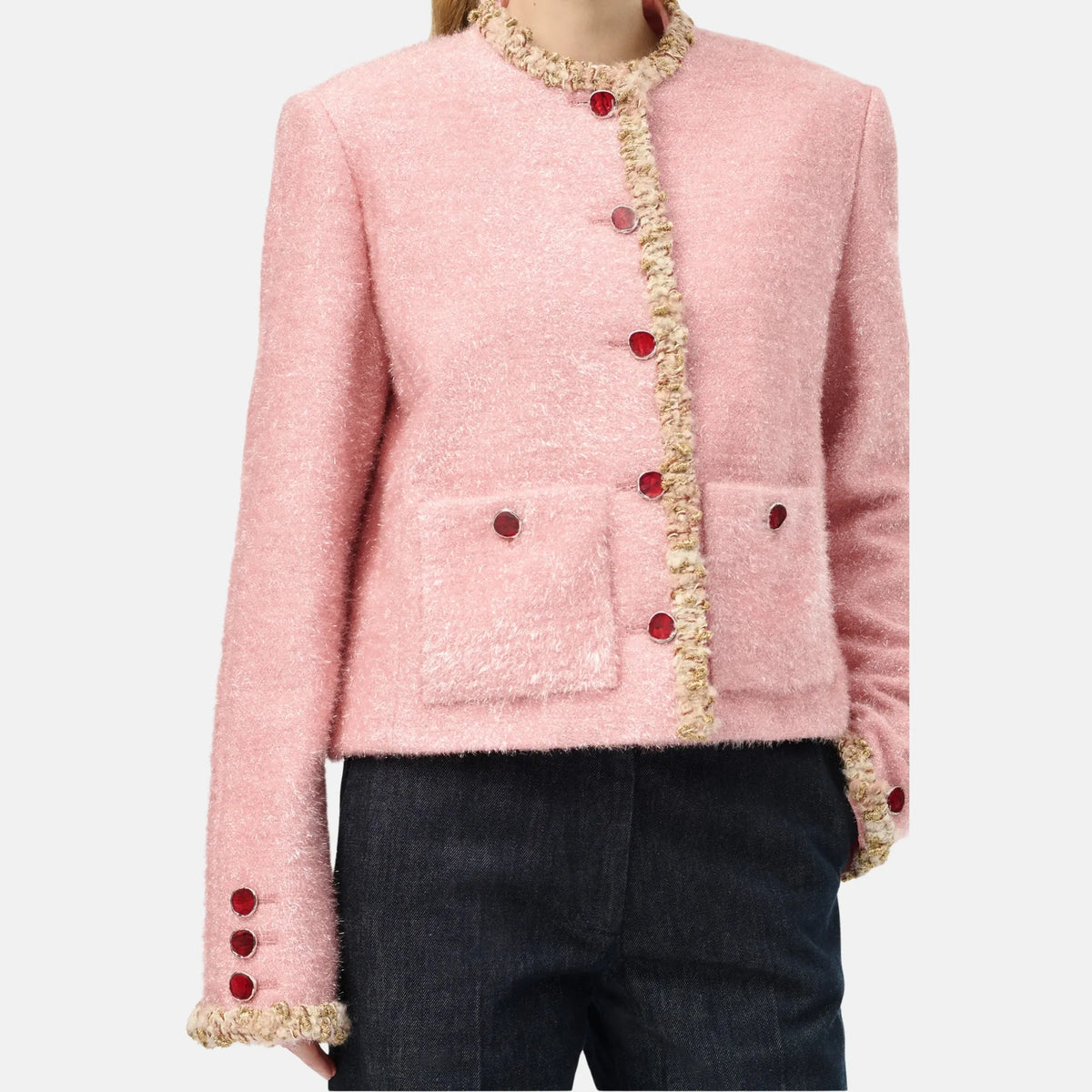 Jacket Lurex Wool Tweed Sherbet in Pink