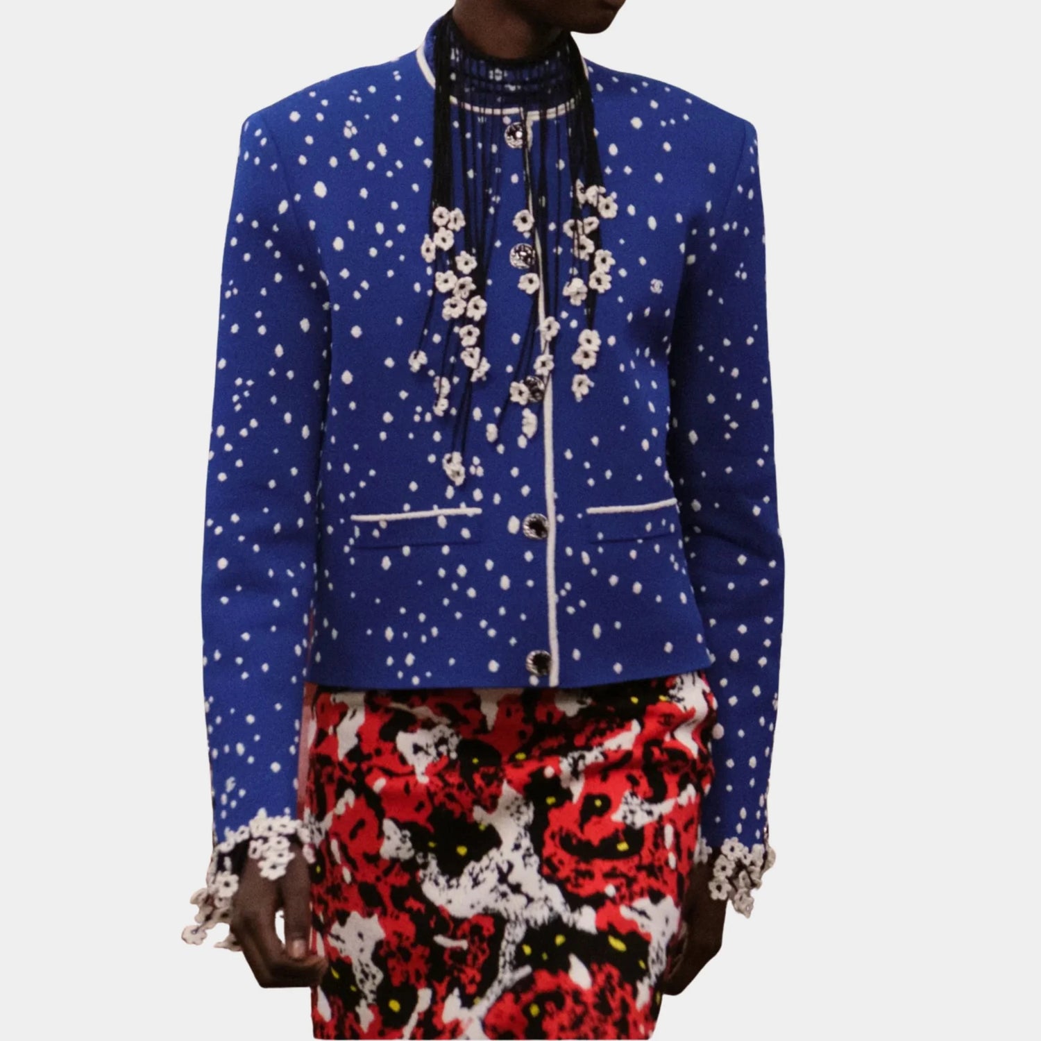 Chanel Jacket Mixed Fibers Cobalt Blue &amp; Silk White