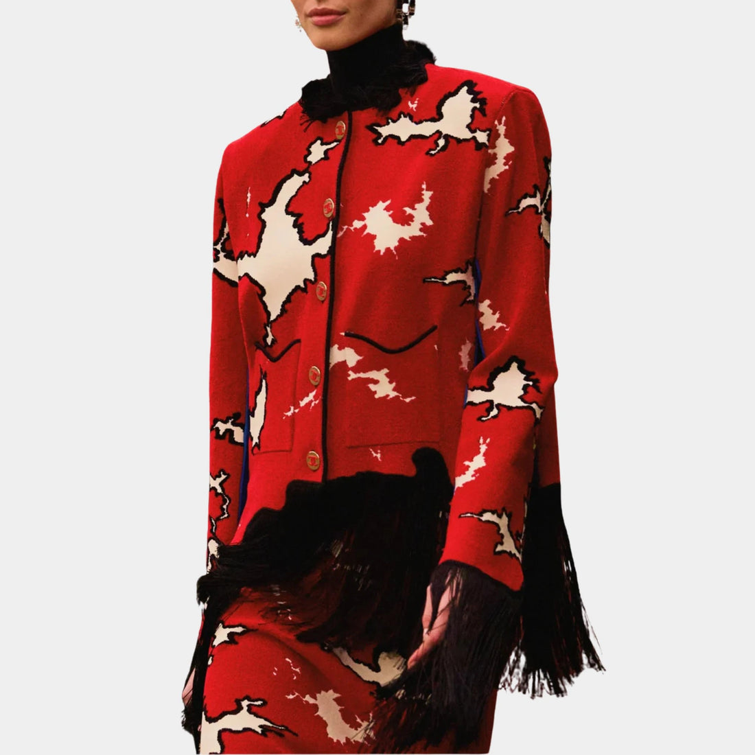 Chanel Jacket Mixed Fibers Red White &amp; Black