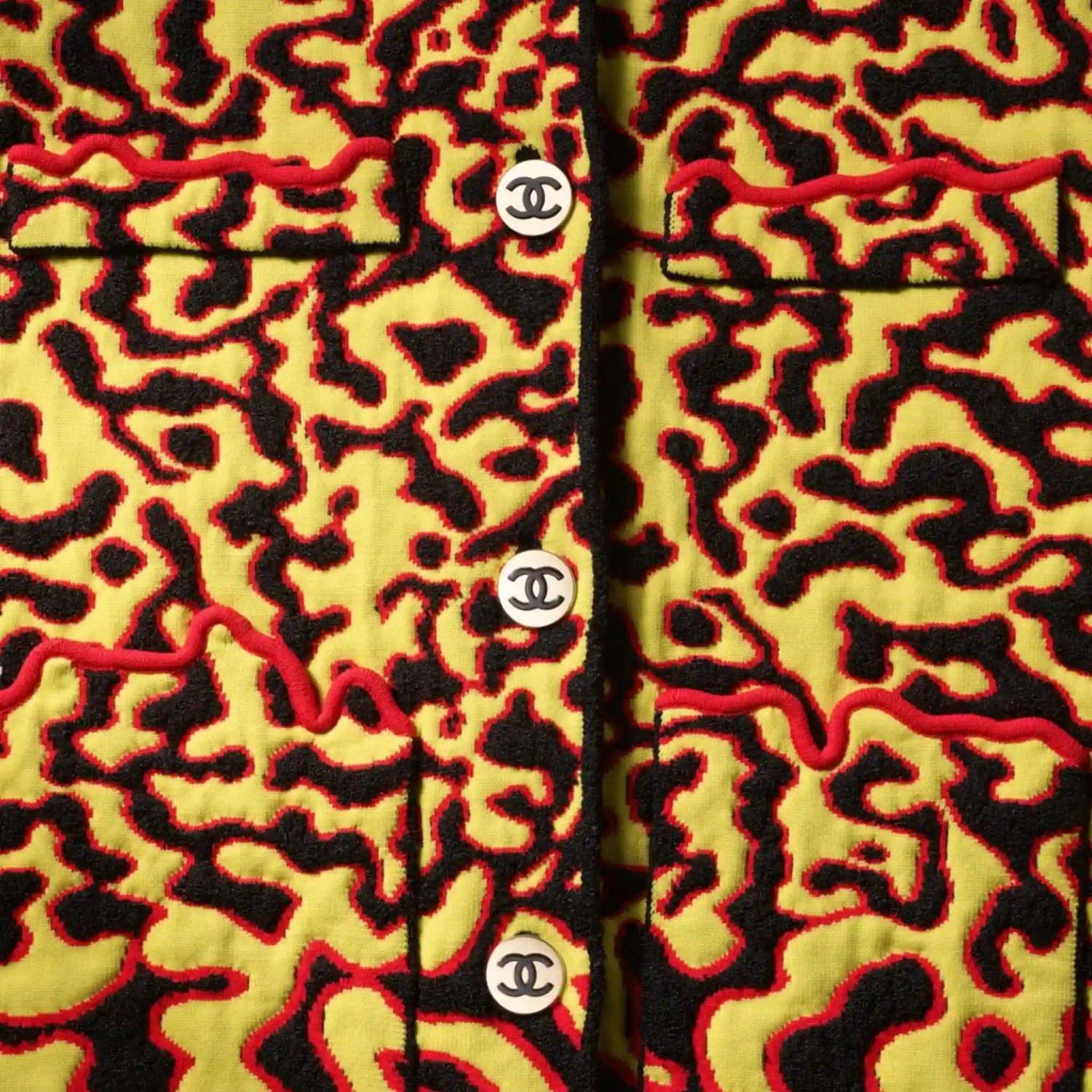 Chanel Jacket Mixed Fibers Yellow Black &amp; Red, Closeup