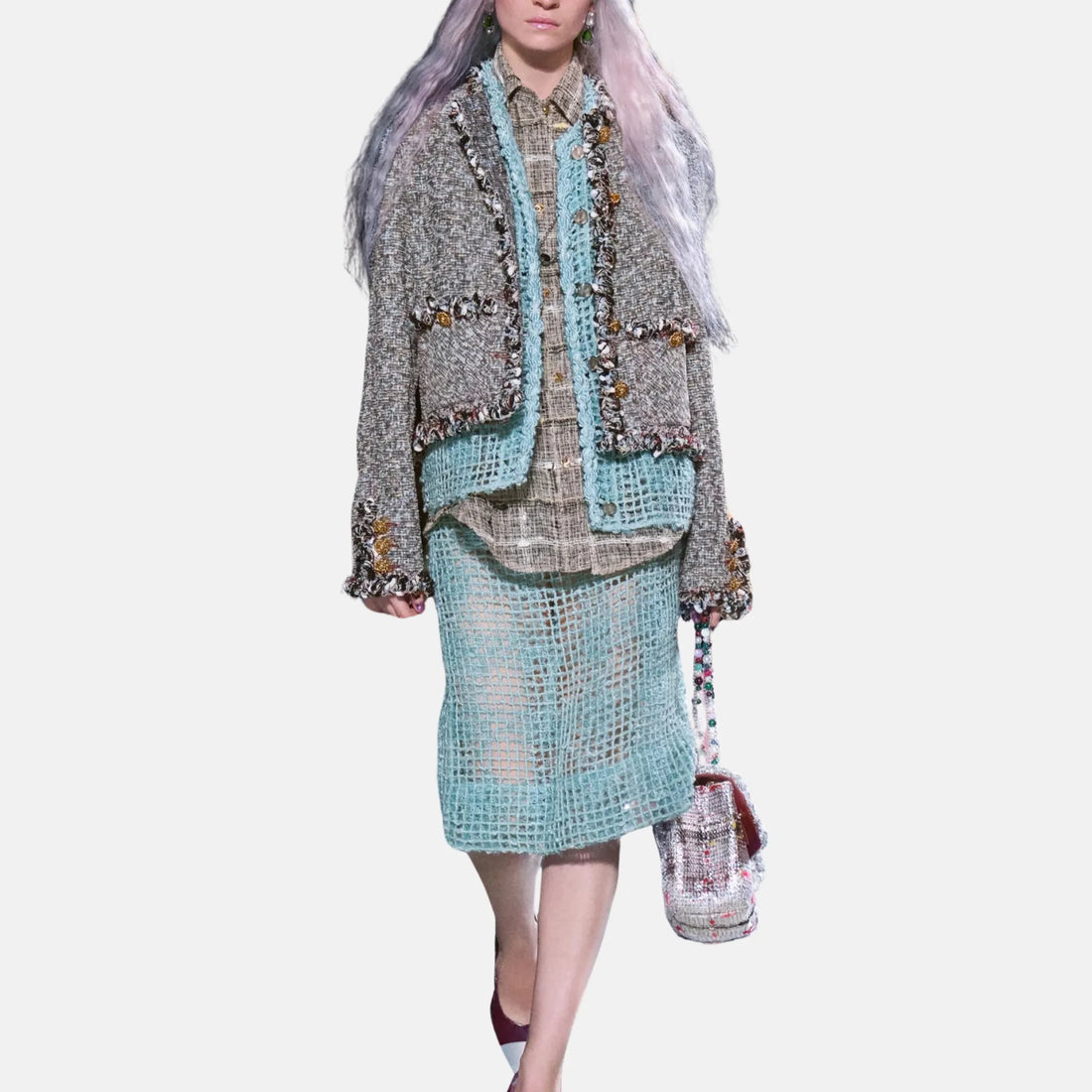 Chanel Jacket Mixed Fibres in Gray Blue and Yellow