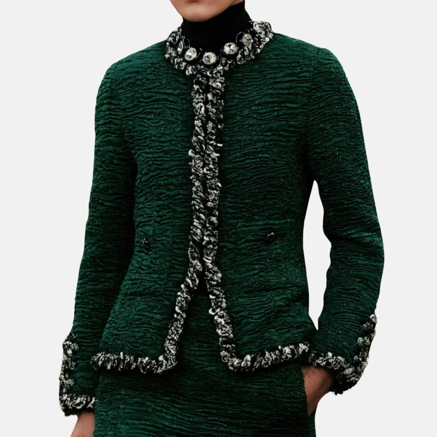 Chanel Jacket Silk Green White and Black