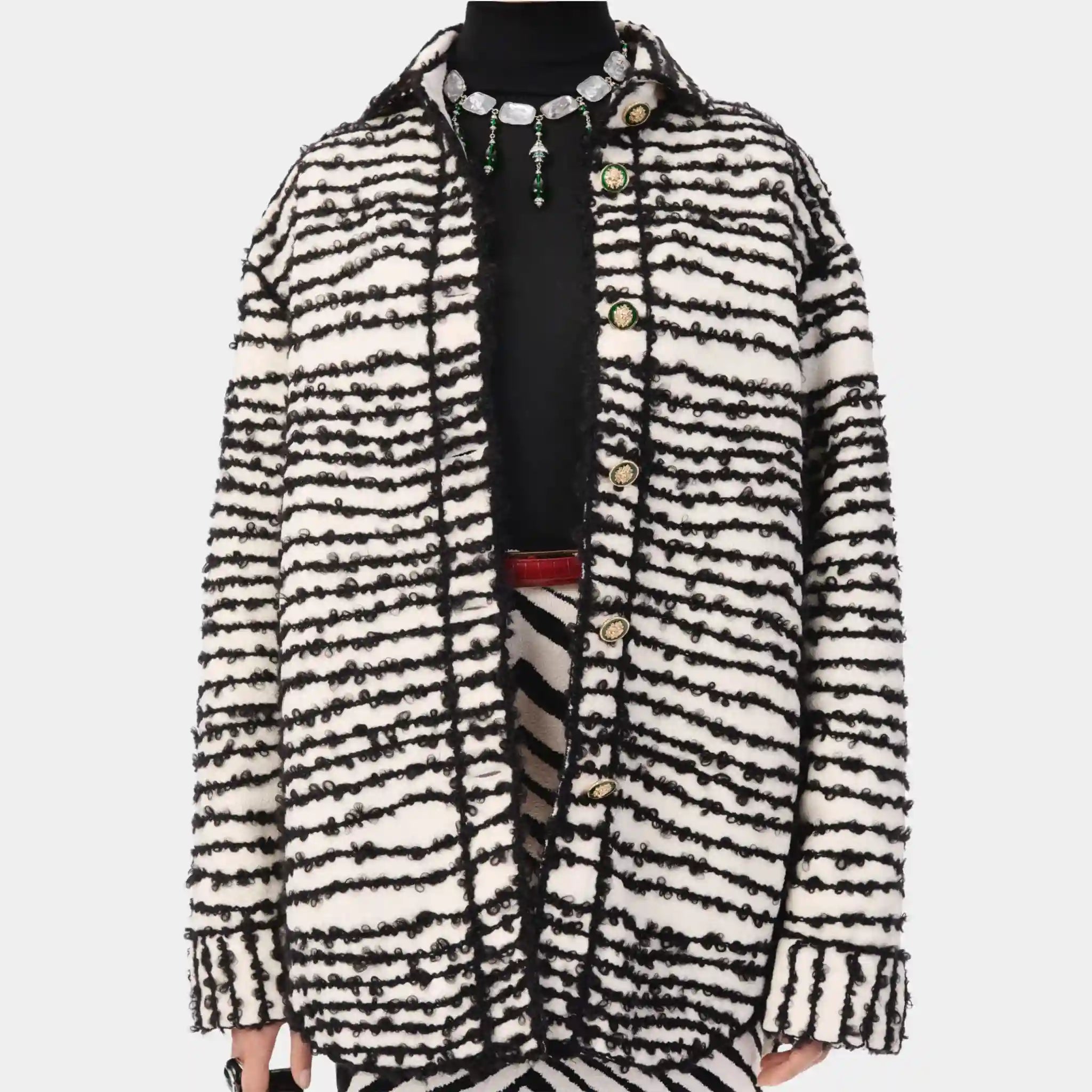 Chanel Jacket Silk &amp; Mohair in White &amp; Black, Front