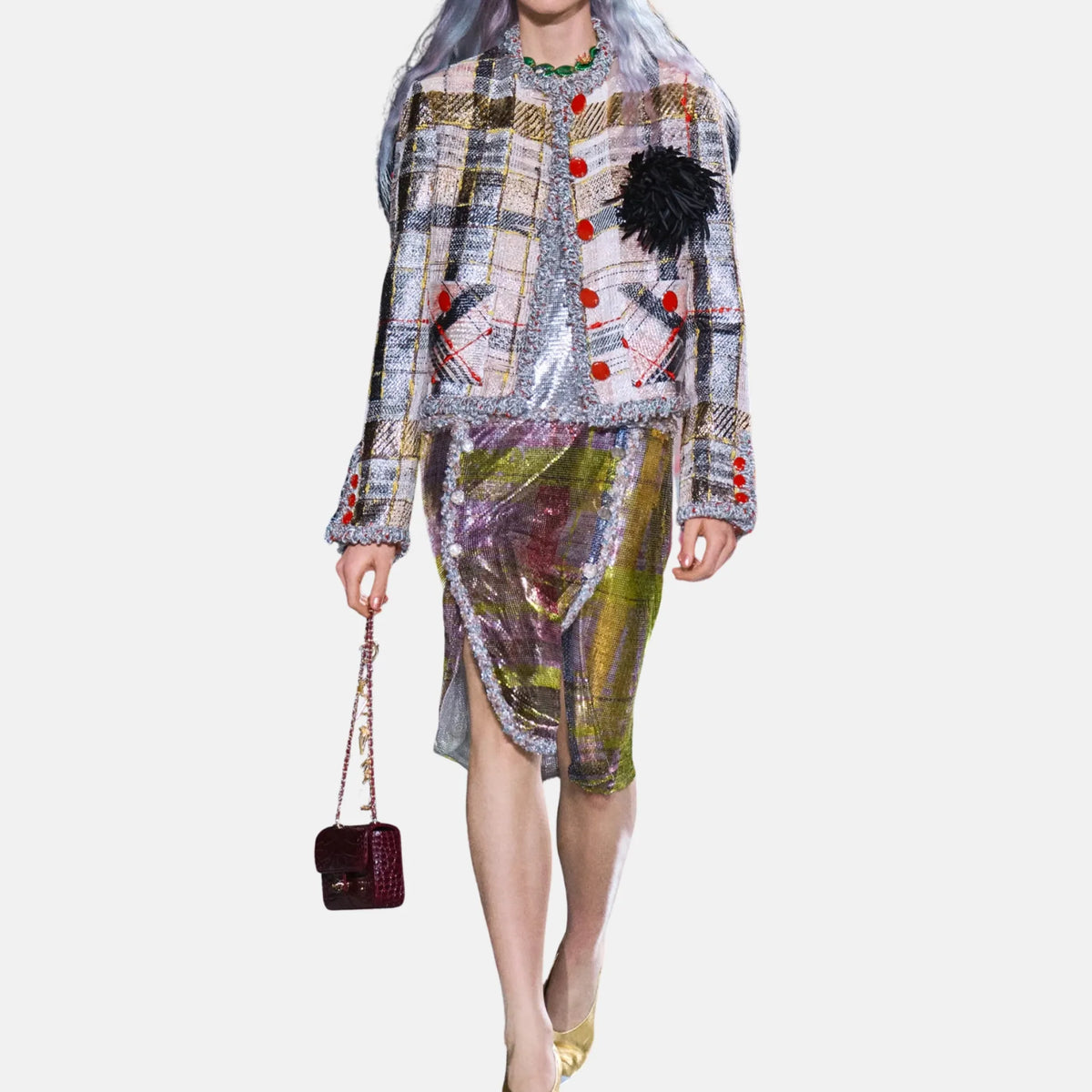 Jacket Tweed in Silver Gold and Red