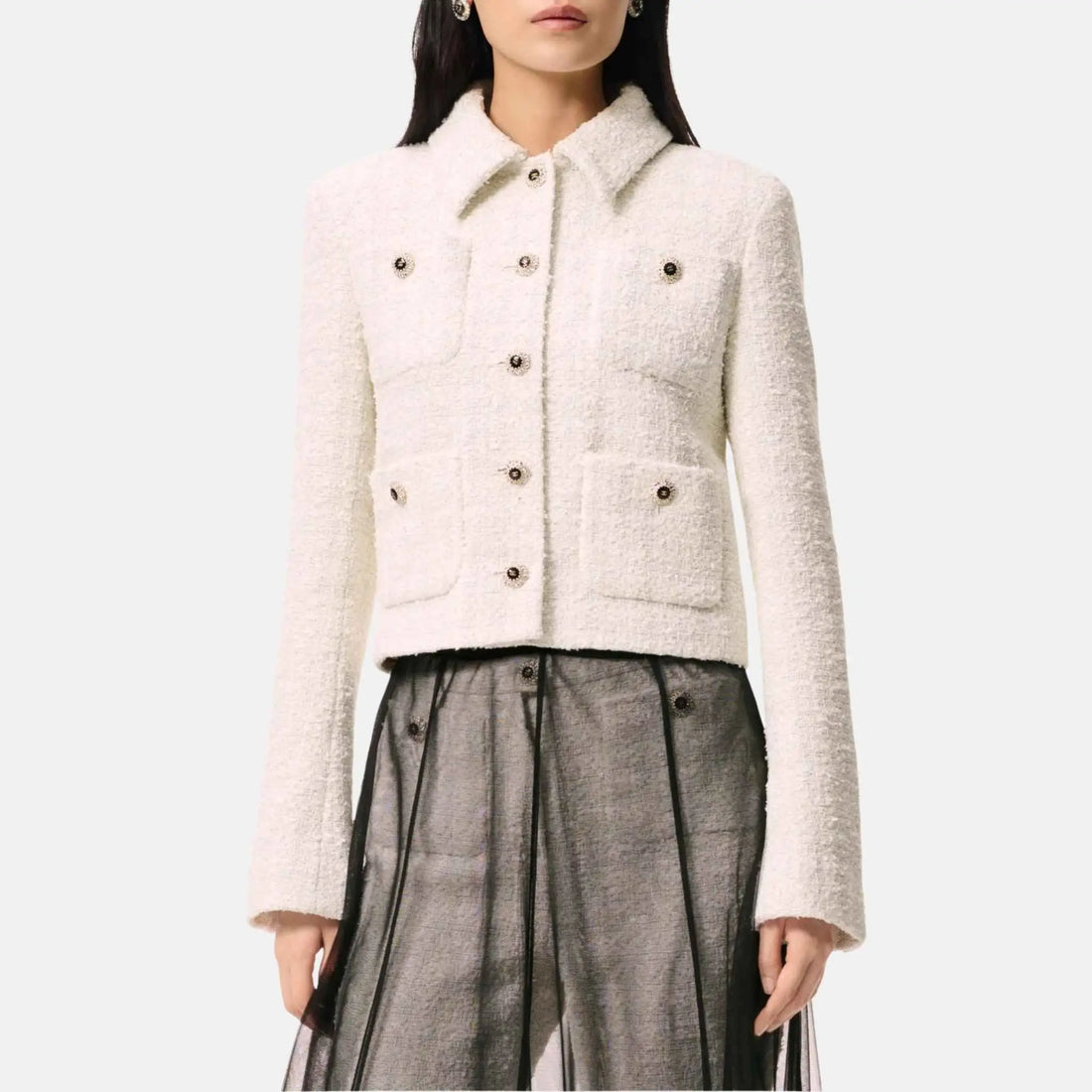 Chanel Jacket Tweed White And Black