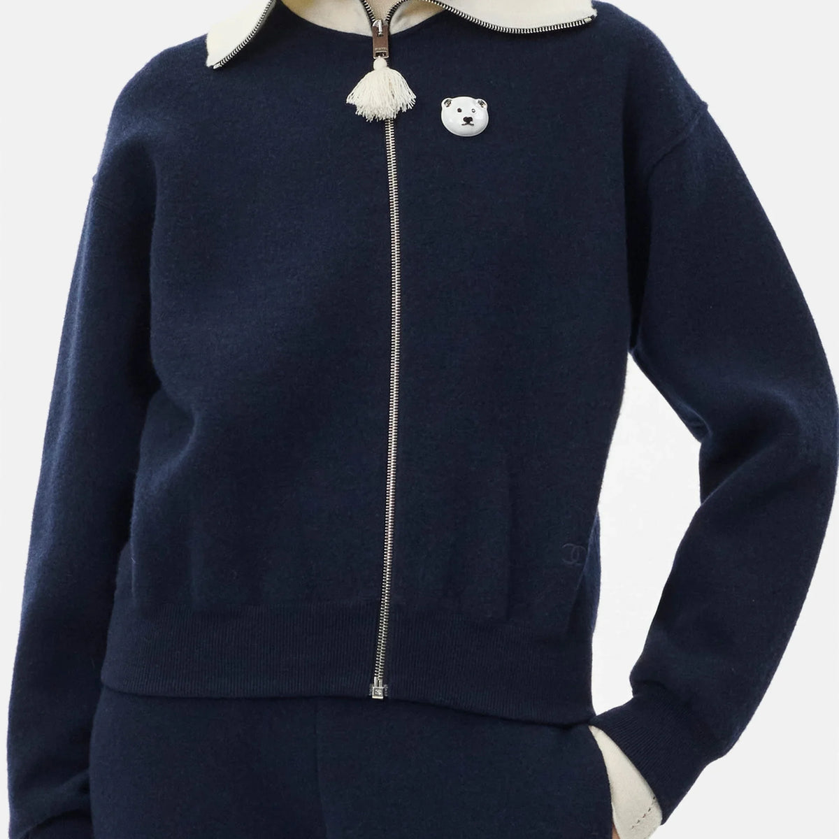 Jacket Wool & Cashmere in Navy Blue and White
