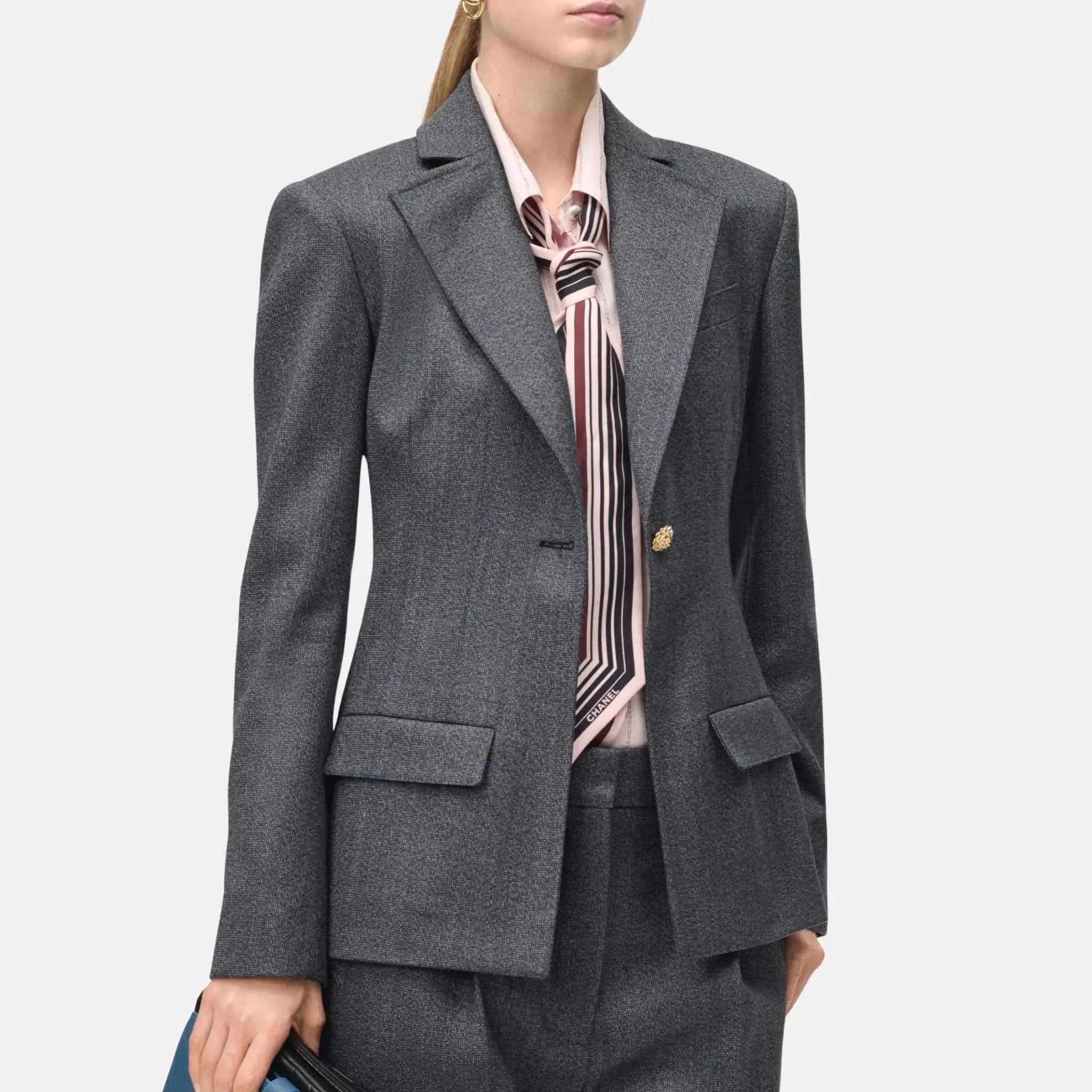 Chanel Jacket Charcoal in Wool, Front 