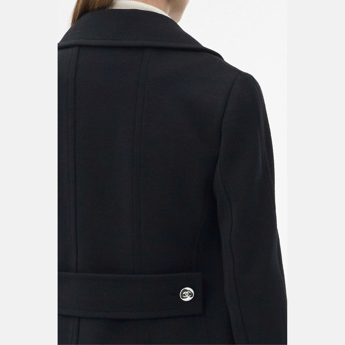 Chanel Jacket Wool in Black back detail with belt and Double C button