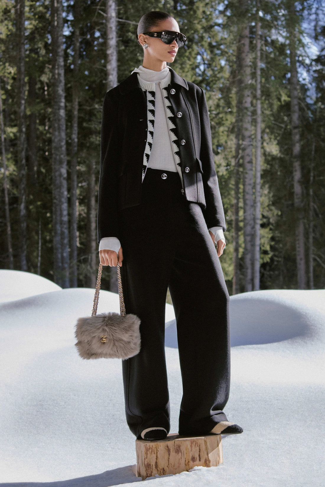 Chanel Jacket Wool in Black styled with trousers and knitwear