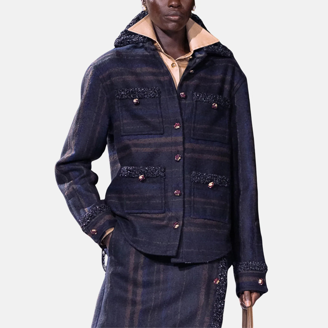 Jacket Wool in Brown Blue and Black