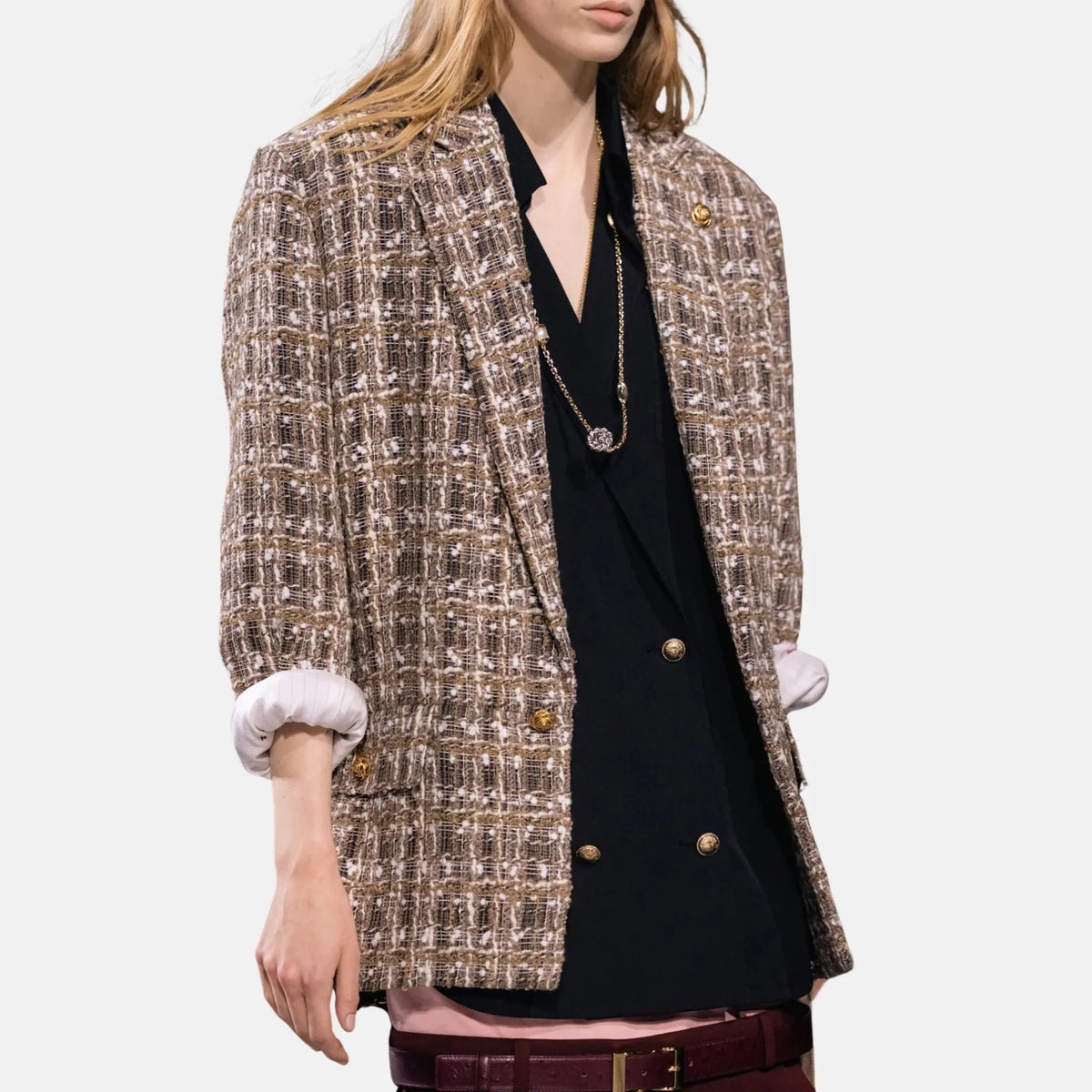 Chanel Jacket Wool Tweed in Ecru and Beige